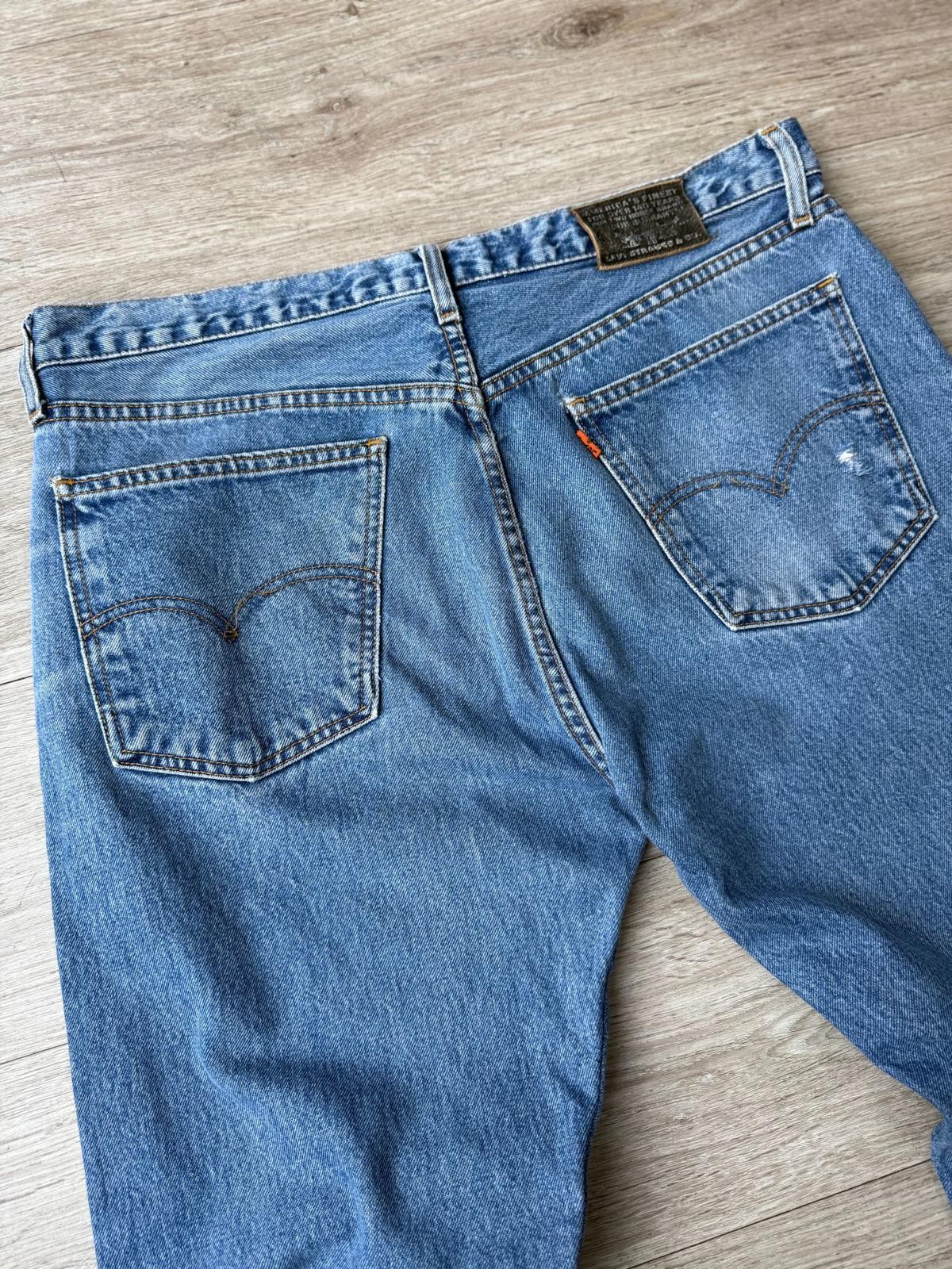 90s Vintage Levi’s 615 Distressed Orange Tab Blue Denim Jeans – W38″ x L27″