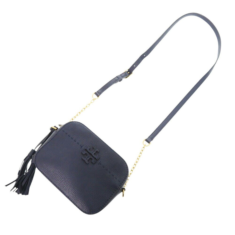 Tory Burch McGraw Navy Leather Crossbody Camera Bag Gold Hardware 20cm 7.8in