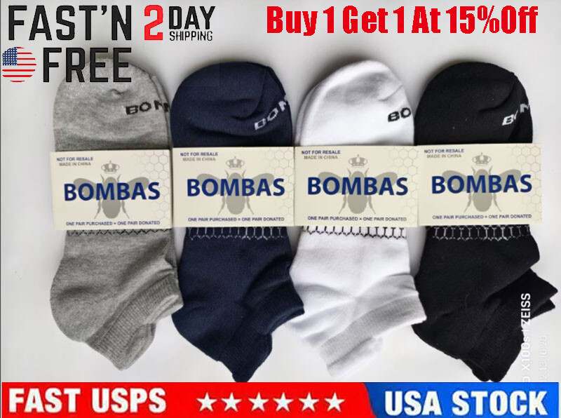 4 Pairs Men’s Bombas Solid Ankle 4 Colors Socks Size Medium Large