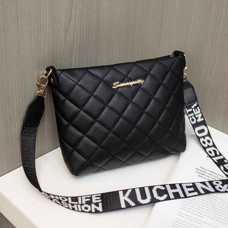 Women’s Quilted Crossbody Bag Black, Zip Closure, Detachable Adjustable Strap