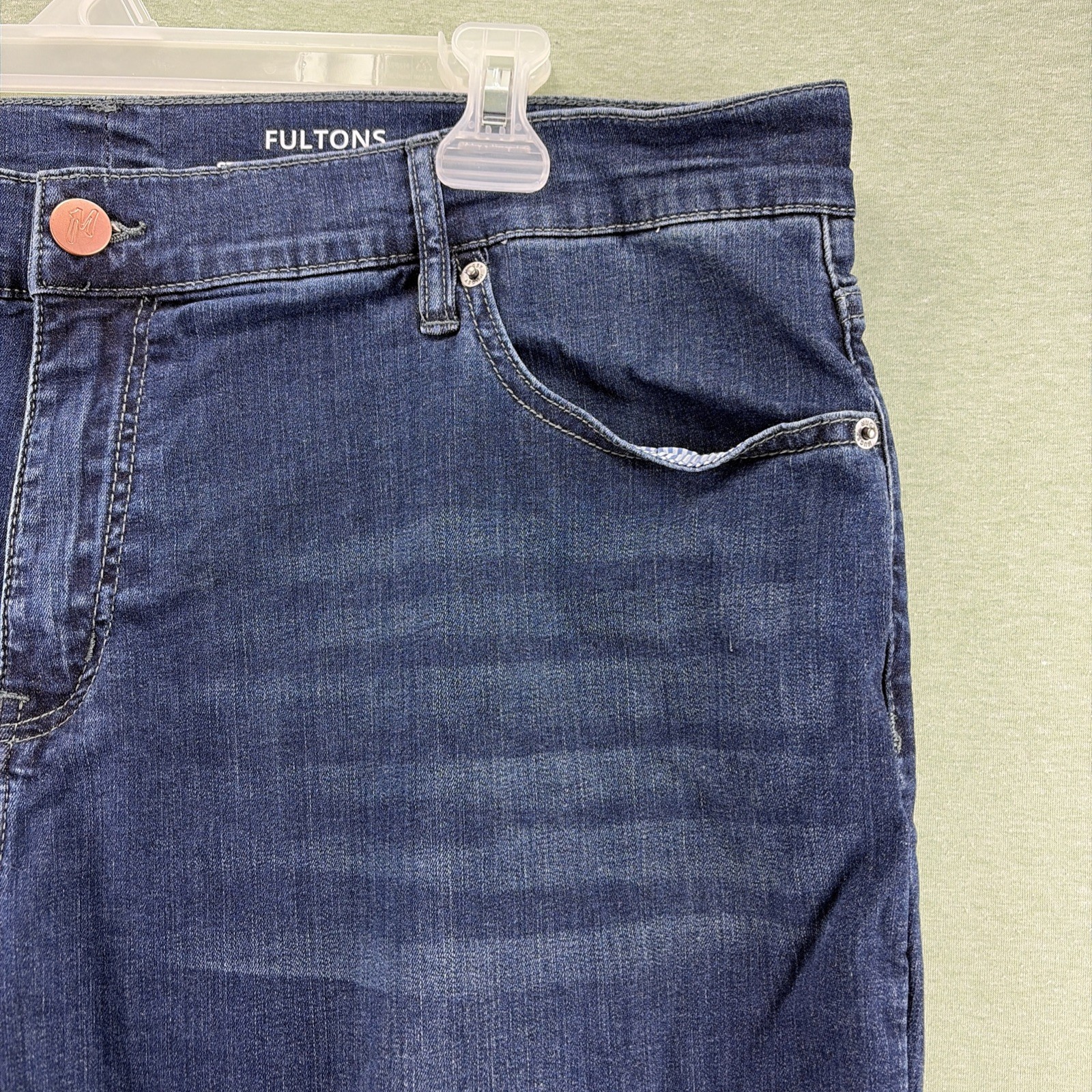 Mugsy Fultons Straight Fit Jeans Mens Size 44×30 Blue Dark Wash Denim Stretch