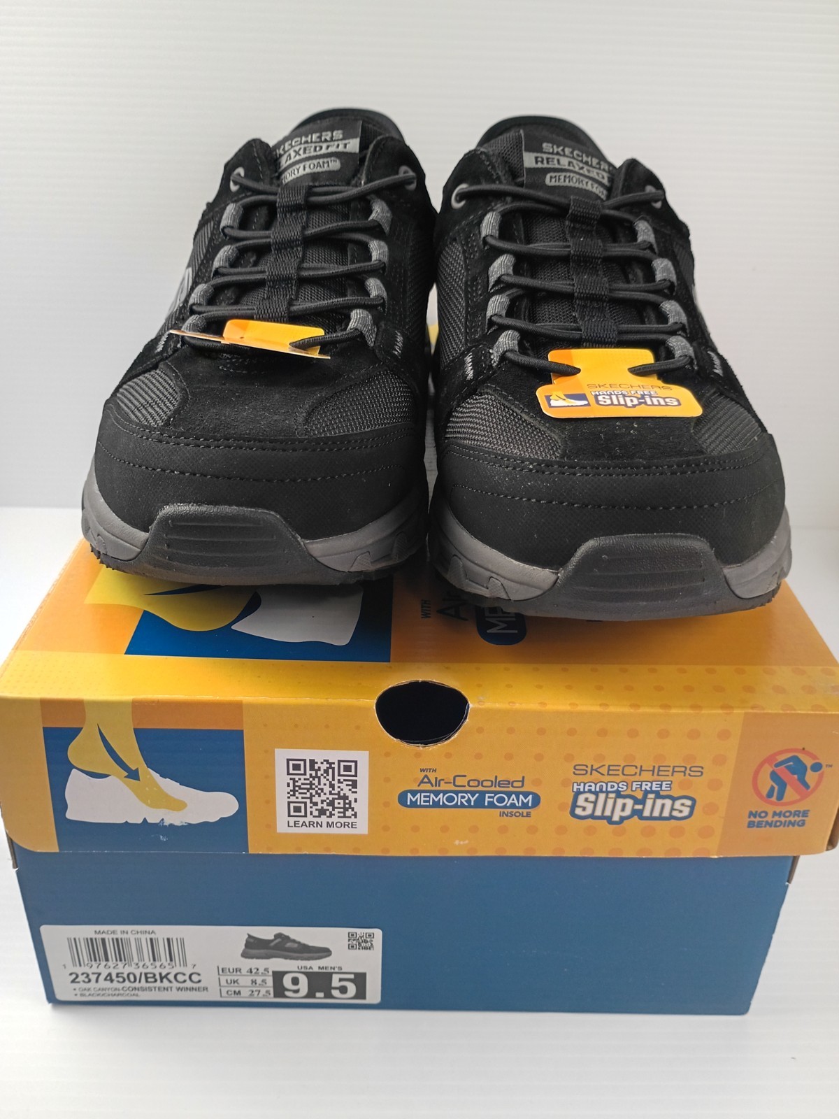 New Skechers Relaxed Leather Men Slip On Loafers 9.5 Black 237450 Memory Foam