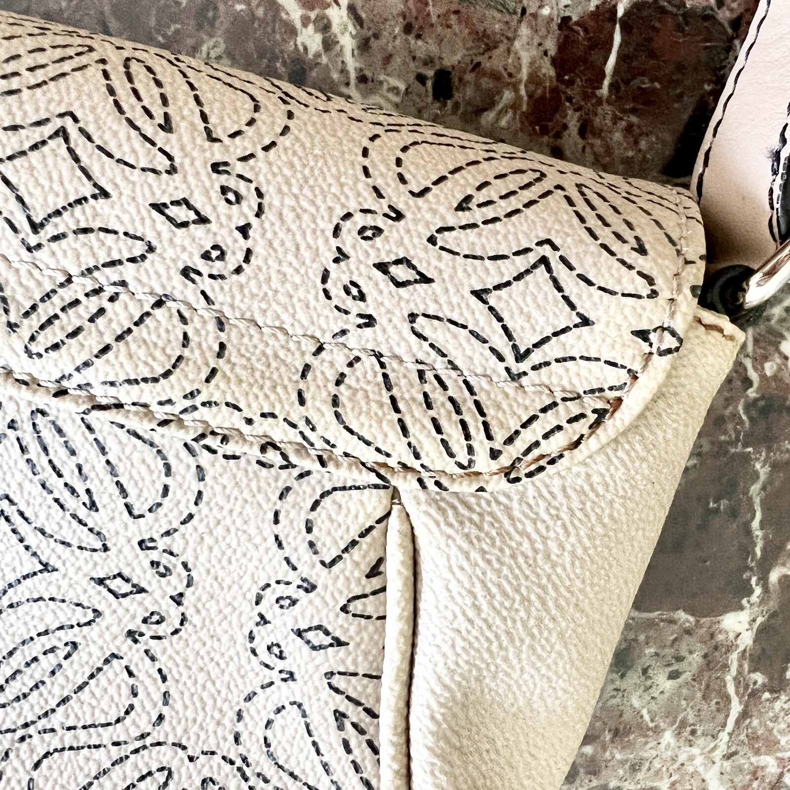 Vtg LOEWE Ltd Ed 2008 Anagram Logo Kite Coated Canvas Kip Leather Taupe Flap Bag