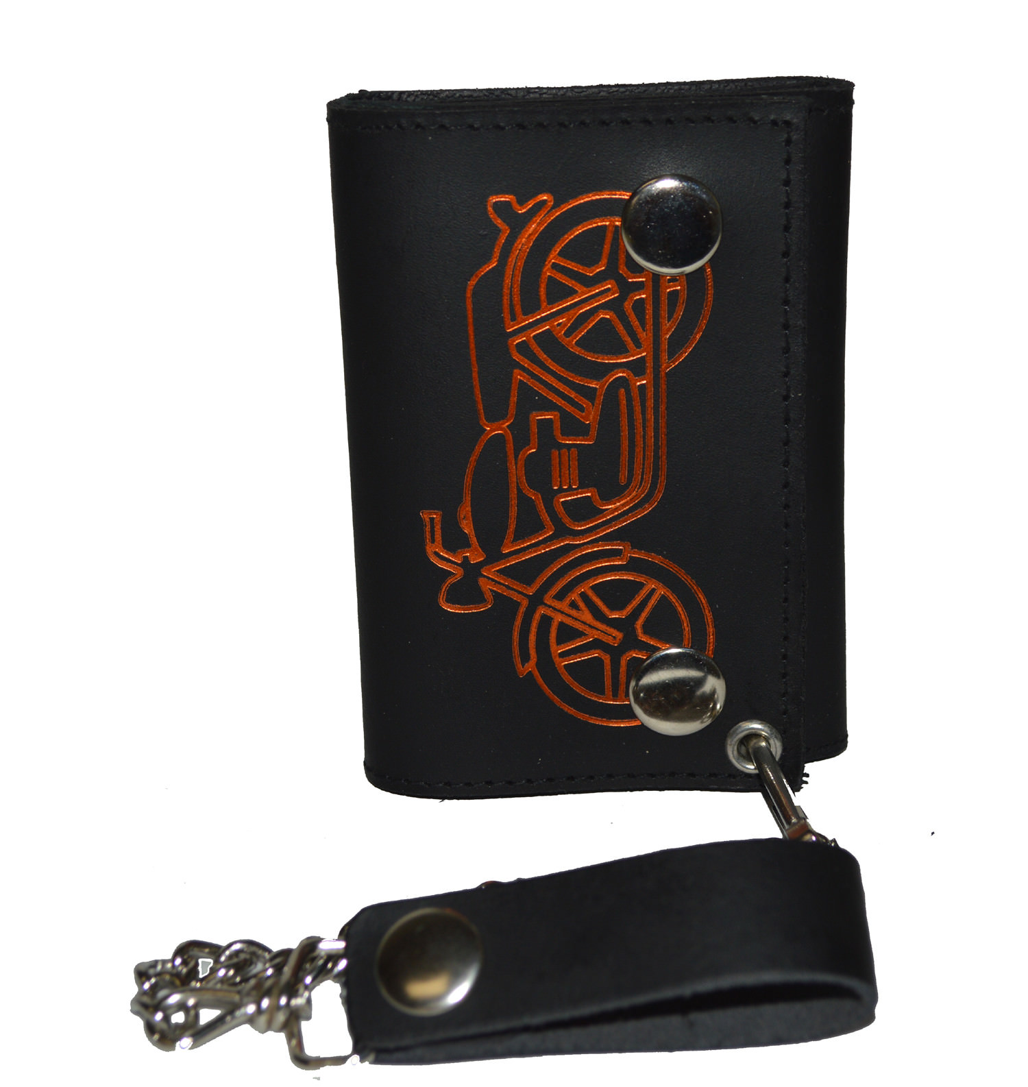 Leatherboss Genuine Leather Men MOTORCYCLE Trifold Wallet Chain Biker, Black