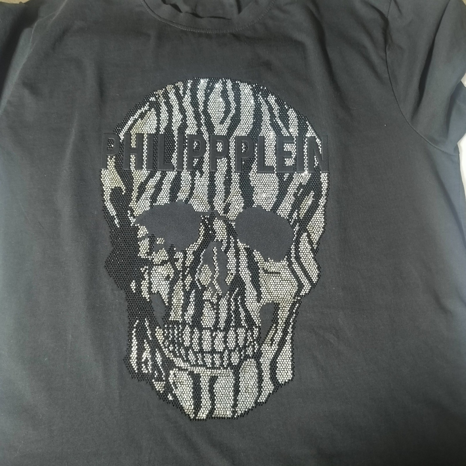 Philipp Plein Homme Black Crystal Zebra Skull T-Shirt Luxury Streetwear Mens