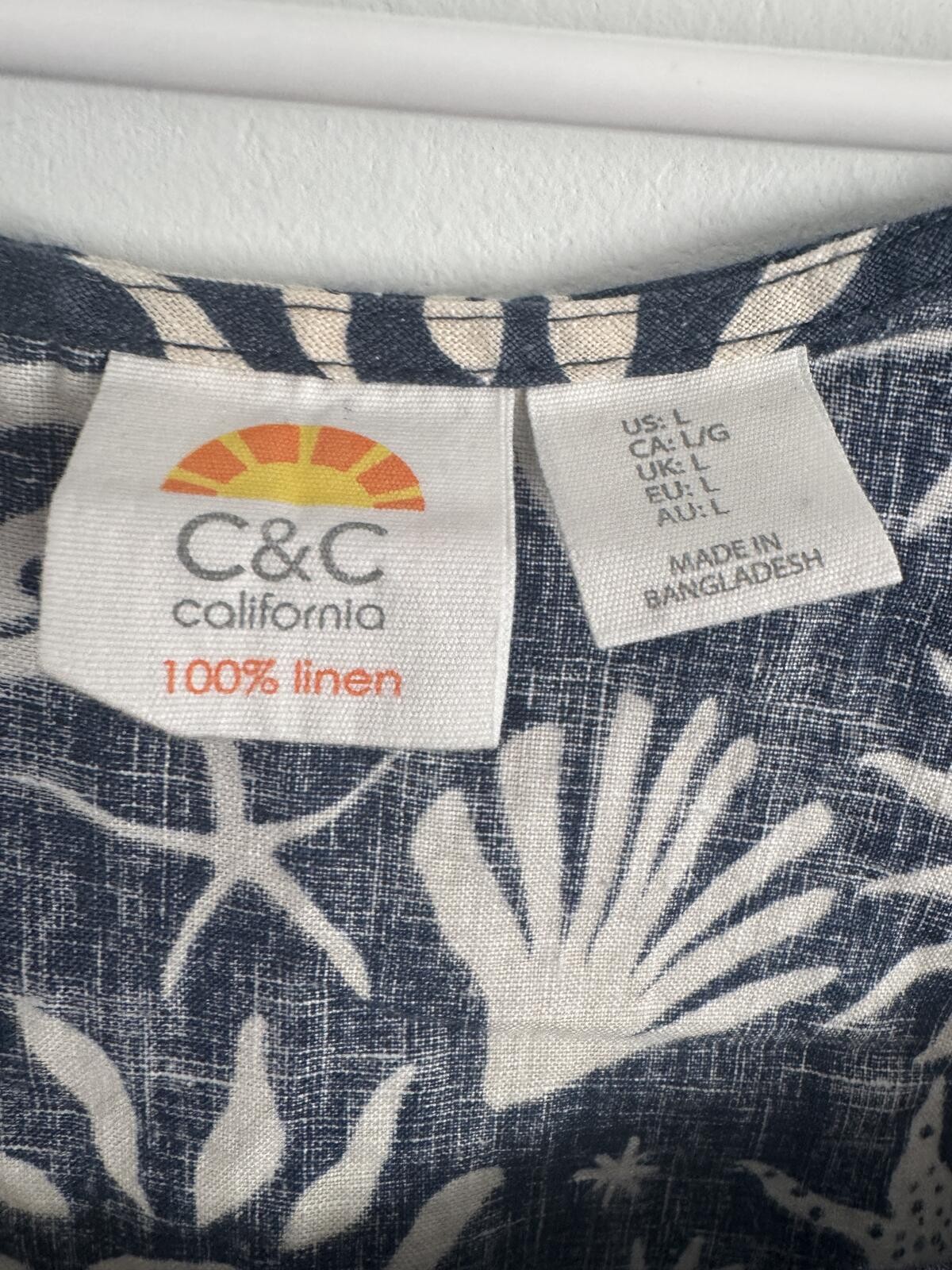 C&C California 100% Linen Coastal Sun & Seashell Print Tank Top Size L