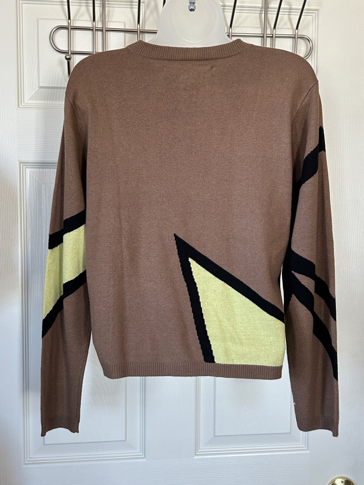 Jamie Sadock Size S Abstract Long Sleeve Black,Brown & Yellow Silk Sweater-EUC
