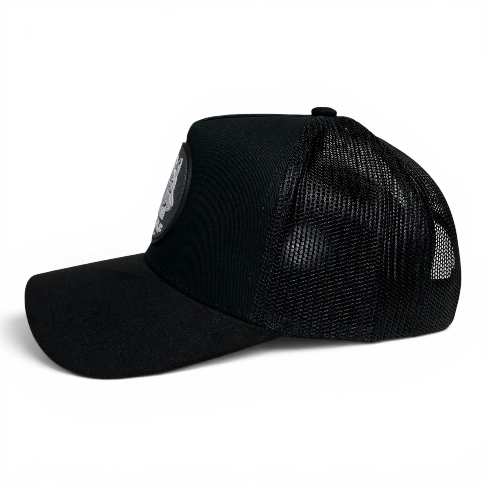 Wolf 3D PVC Patch Suede Snapback Hat – Black, Mesh Back, Suede Brim