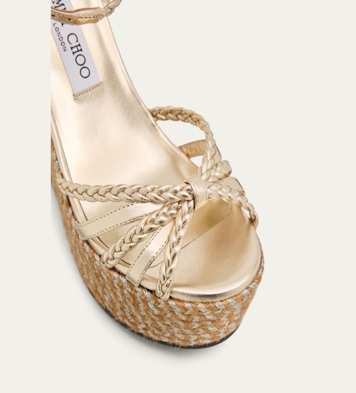 Jimmy Choo Dree 100MM Espadrilles Women US7 EU37 Metallic Soft Gold Wedge Sandal