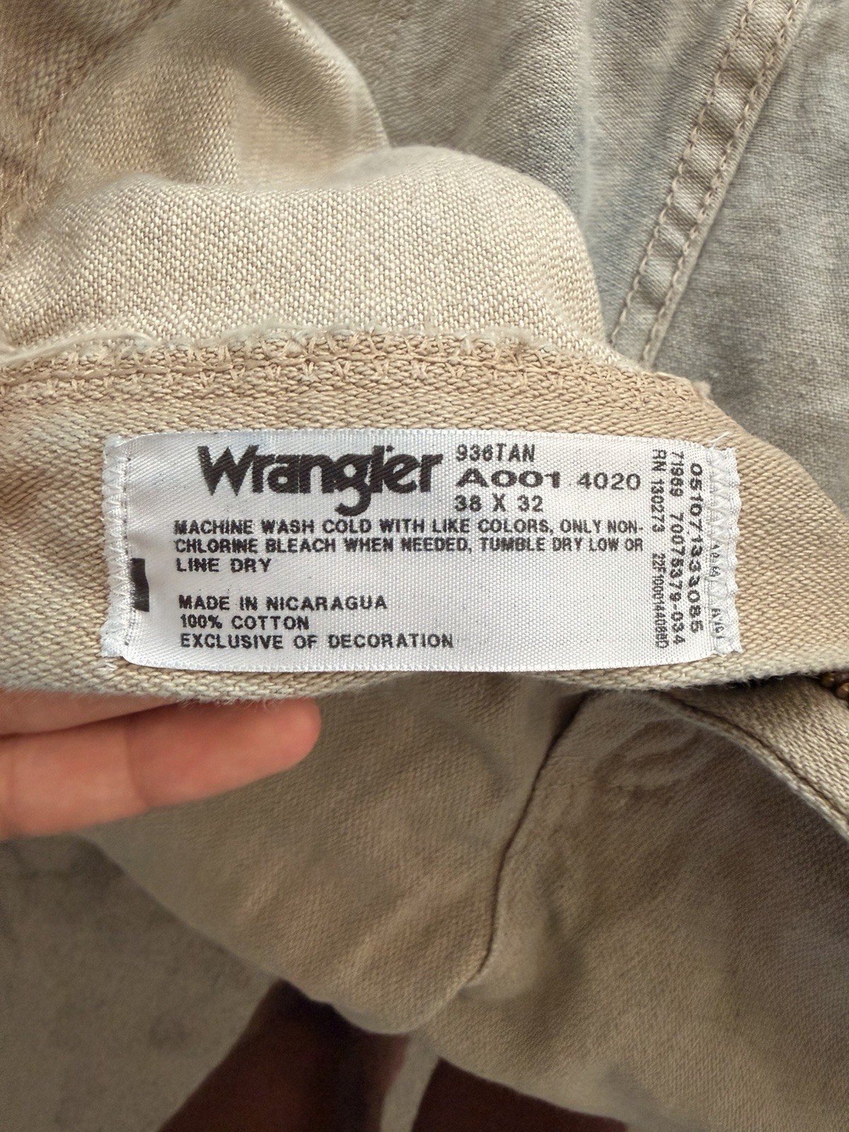 Wrangler Men’s Beige Cotton Canvas Pants 38W Straight Regular Fit 5-Pocket