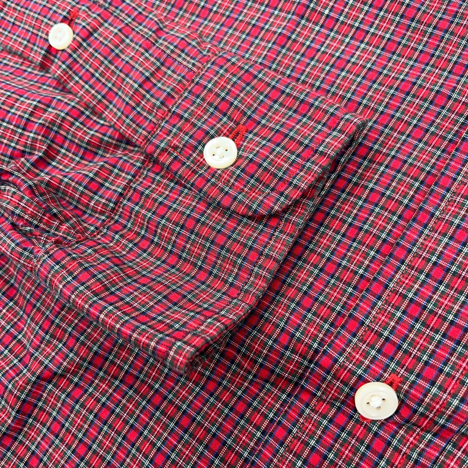 Ralph Lauren Shirt Men 15.5 34 Red Blue Button Up Custom Fit Plaid Dress Poplin