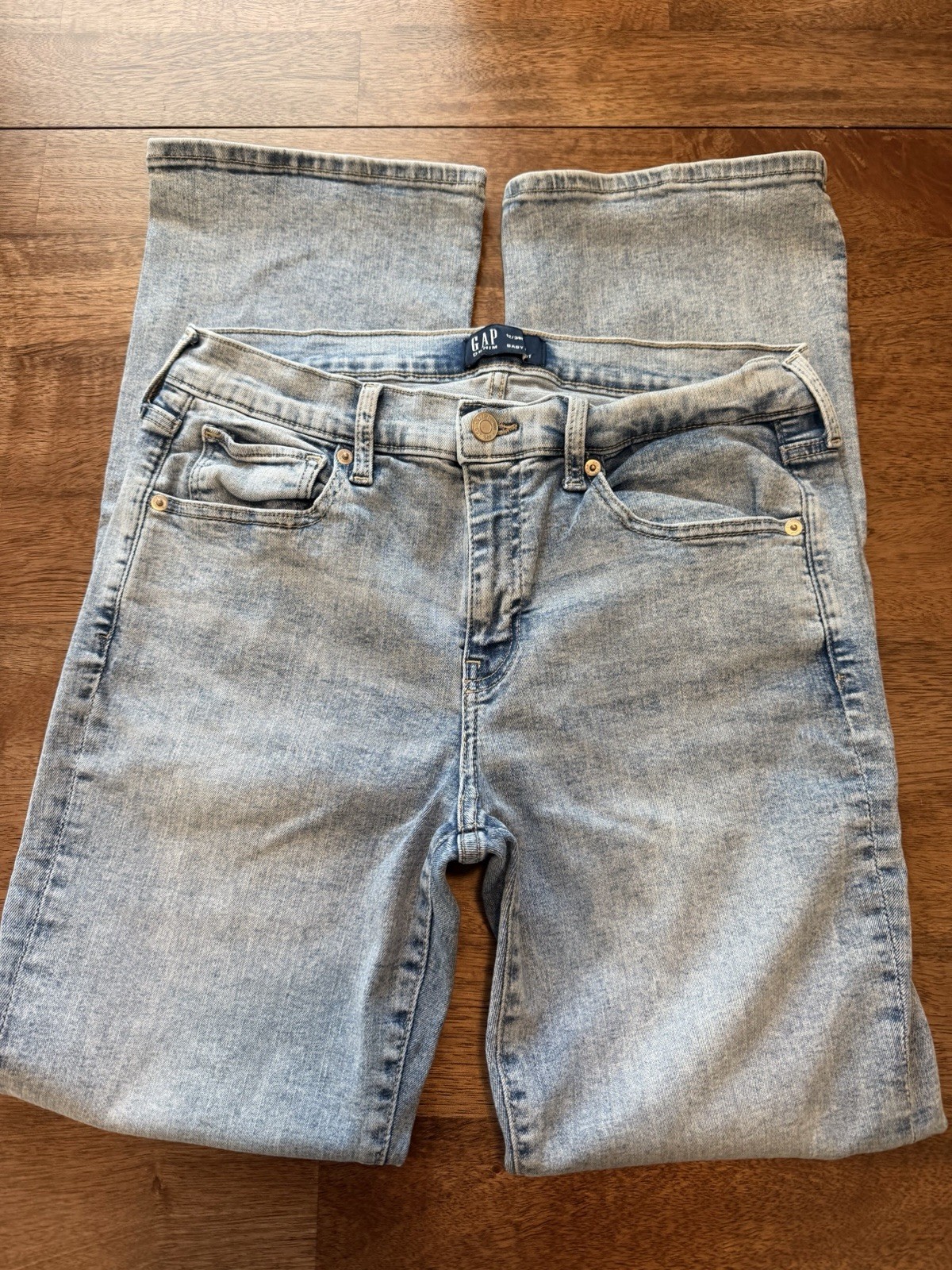 GAP Boys Denim Jeans Bootcut Light Wash Blue Solid Button Closure 12/31R