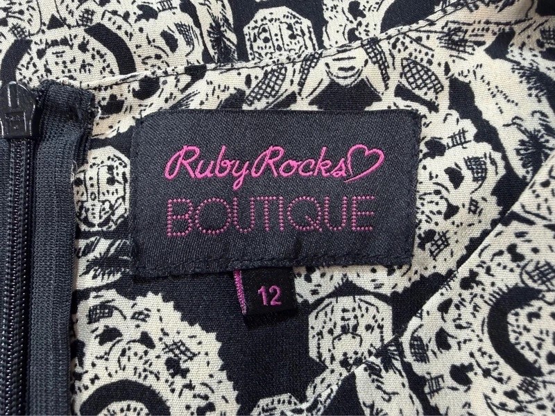 Ruby Rocks Boutique Dress UK 12 Black Cream Rockabilly 50s Retro Skater Party