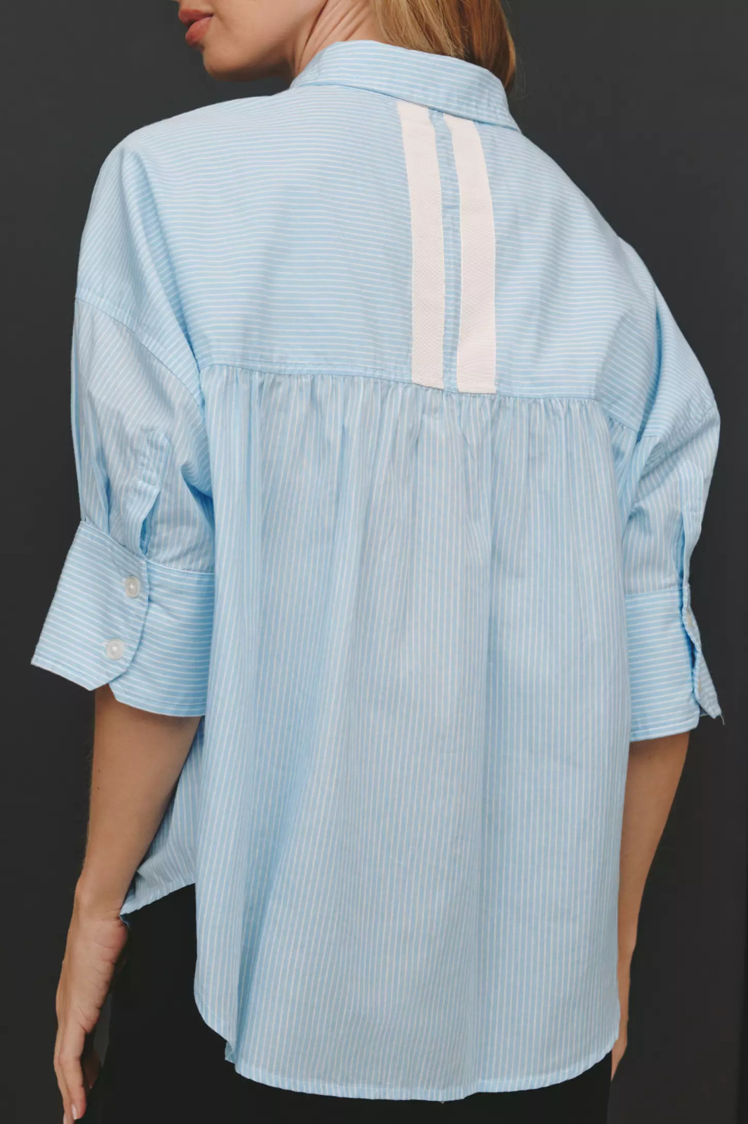 Anthropologie Maeve Mabel Boxy Oxford Embroidered Shirt Blue Stripe Cat S NEW