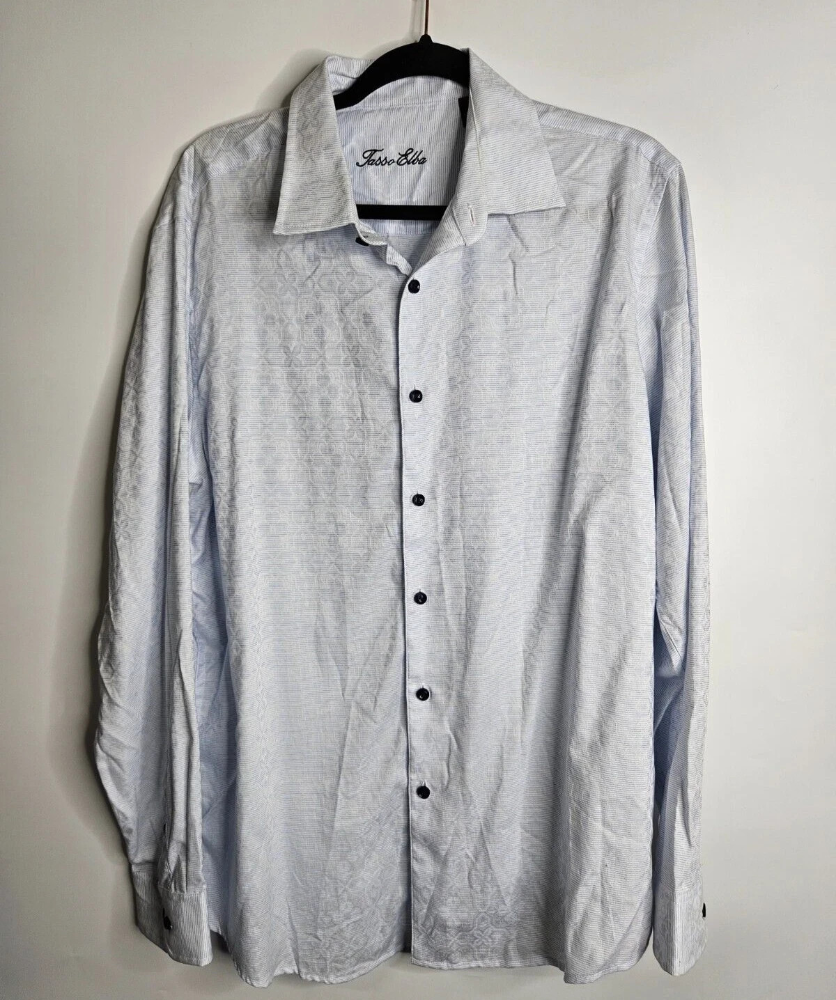 Tasso Elba Paisley Medallion Floral Stretch Shirt Light Blue Mens L Button Front