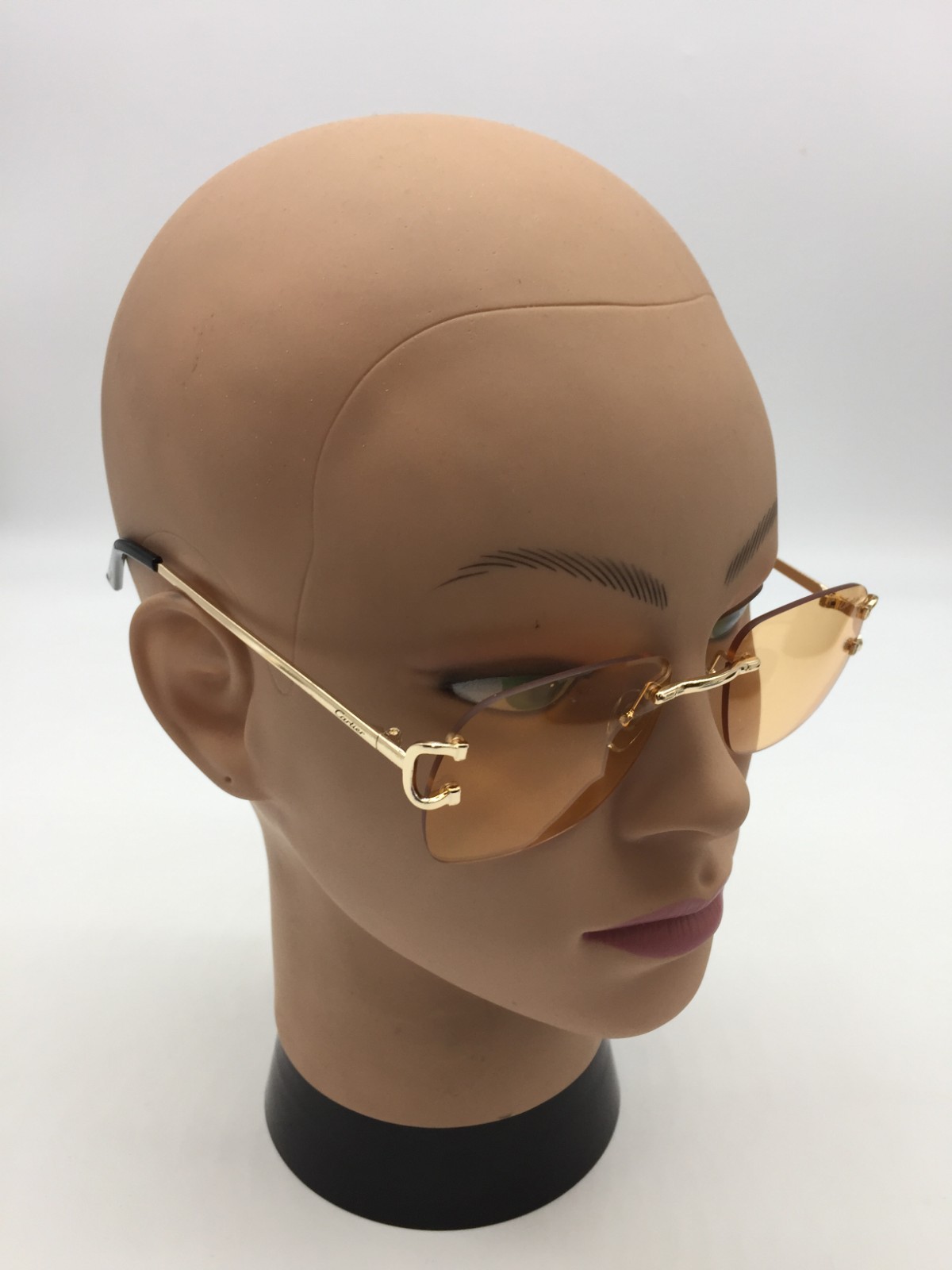 Cartier Gold Rimless Frame Trendy Sunglasses 59-15-140 Beige Lens