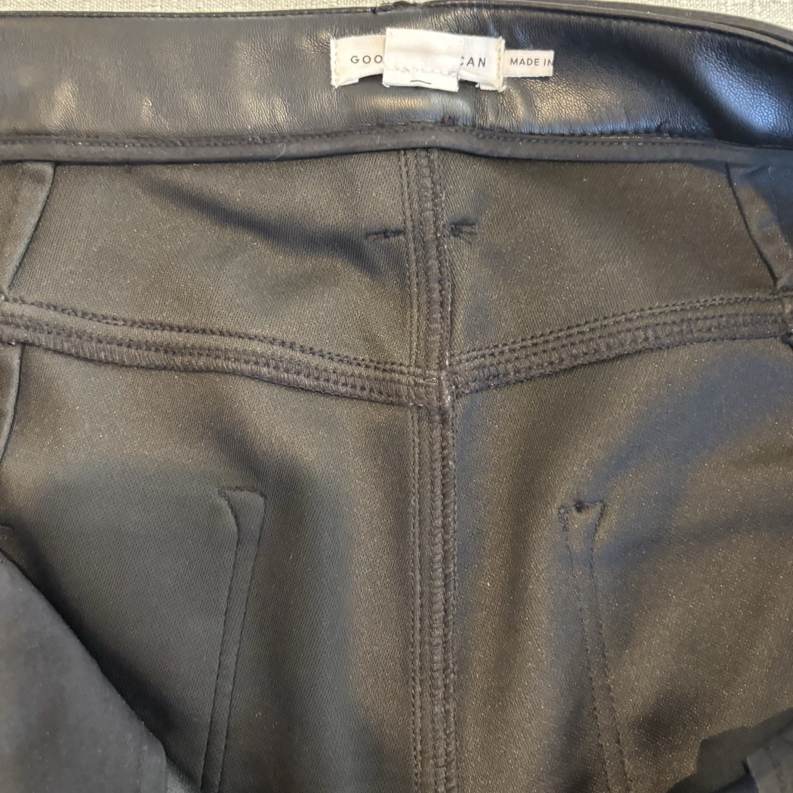 Good American Faux Leather Pants Sz 16 Crystal Embellished Icon Stud Black Glam
