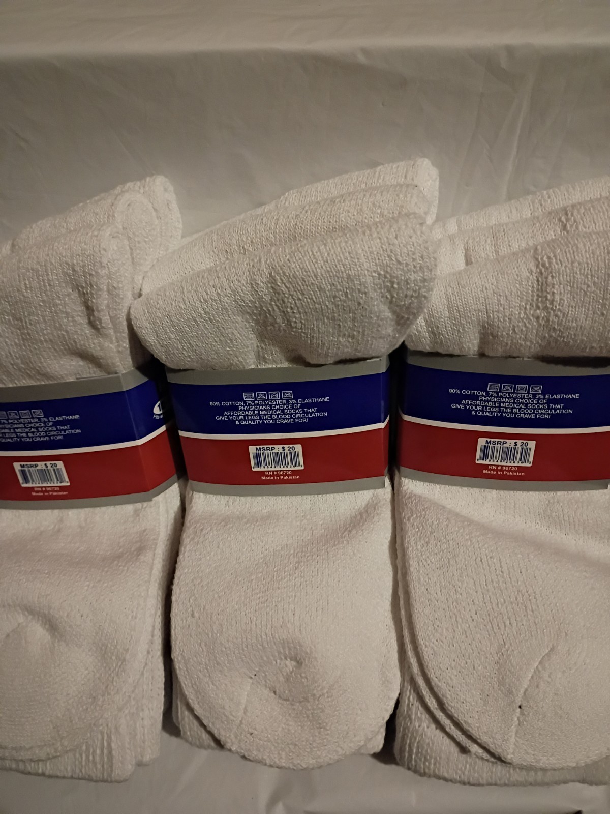 Rodex Therapeutic Crew Socks White Men’s Size 10-13 Cotton Blend 3 Pairs