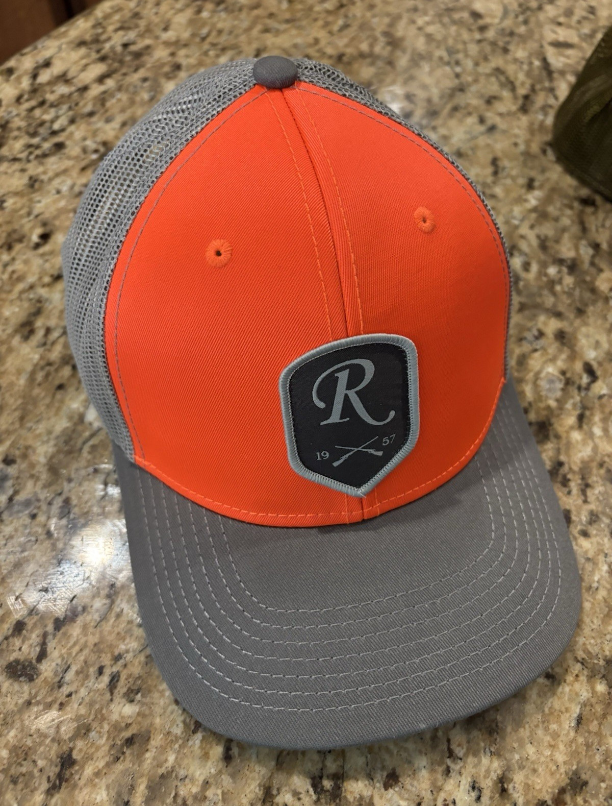 Orange Gray Trucker Hat, Mesh Back Adjustable, Unisex Adults One Size
