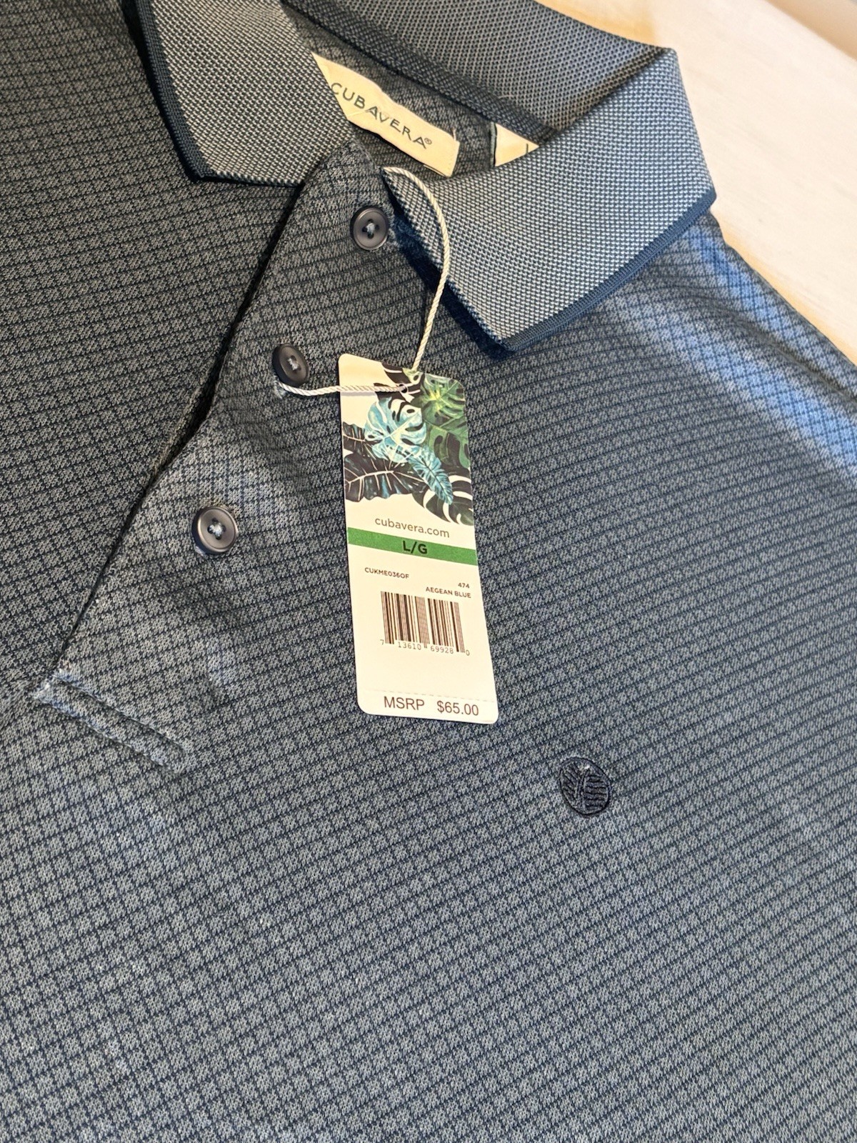 Cubavera Men’s Blue Short Sleeve Size Large Collard Shirt New With Tags