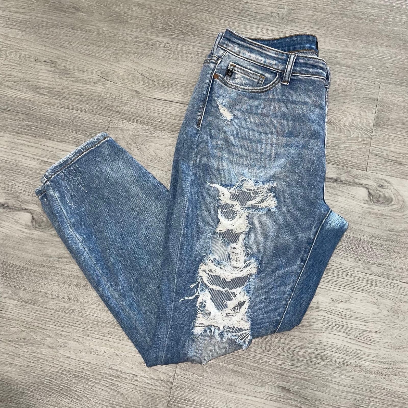 Judy Blue Destroyed Boyfriend Denim Jeans Womens Size 11/30 Blue JB82170LT Pants