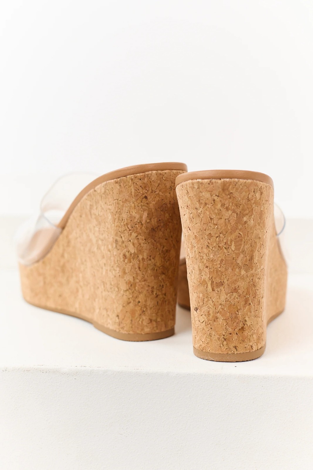NEW Transparent Clear Open Toe Cork Platform Wedge High Heel Slide Sandal Mules