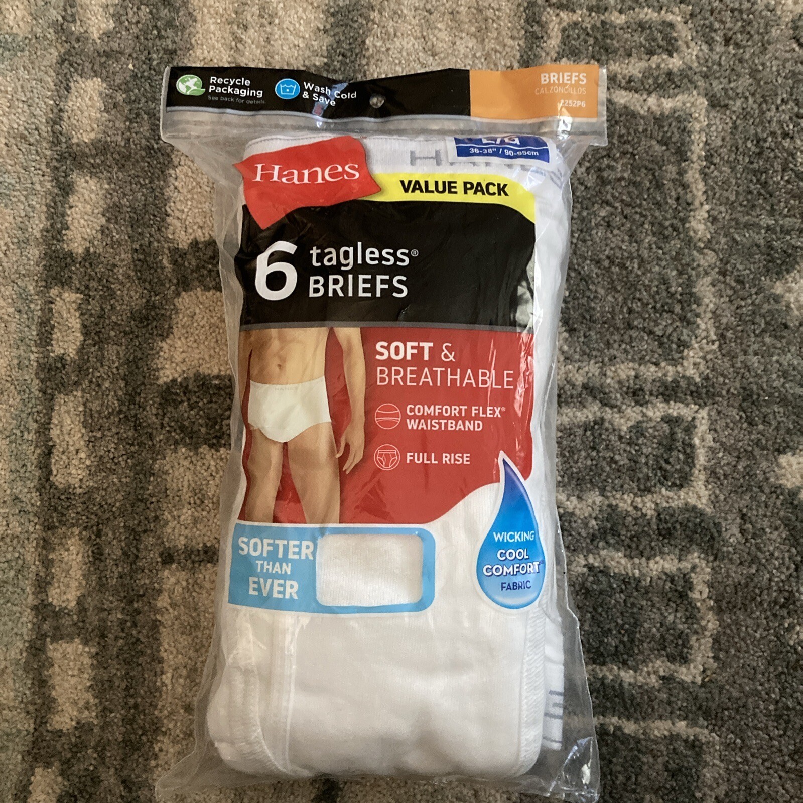 Hanes Briefs 6-Pack Men’s Tagless Underwear White ComfortFlex Waistband Wicking
