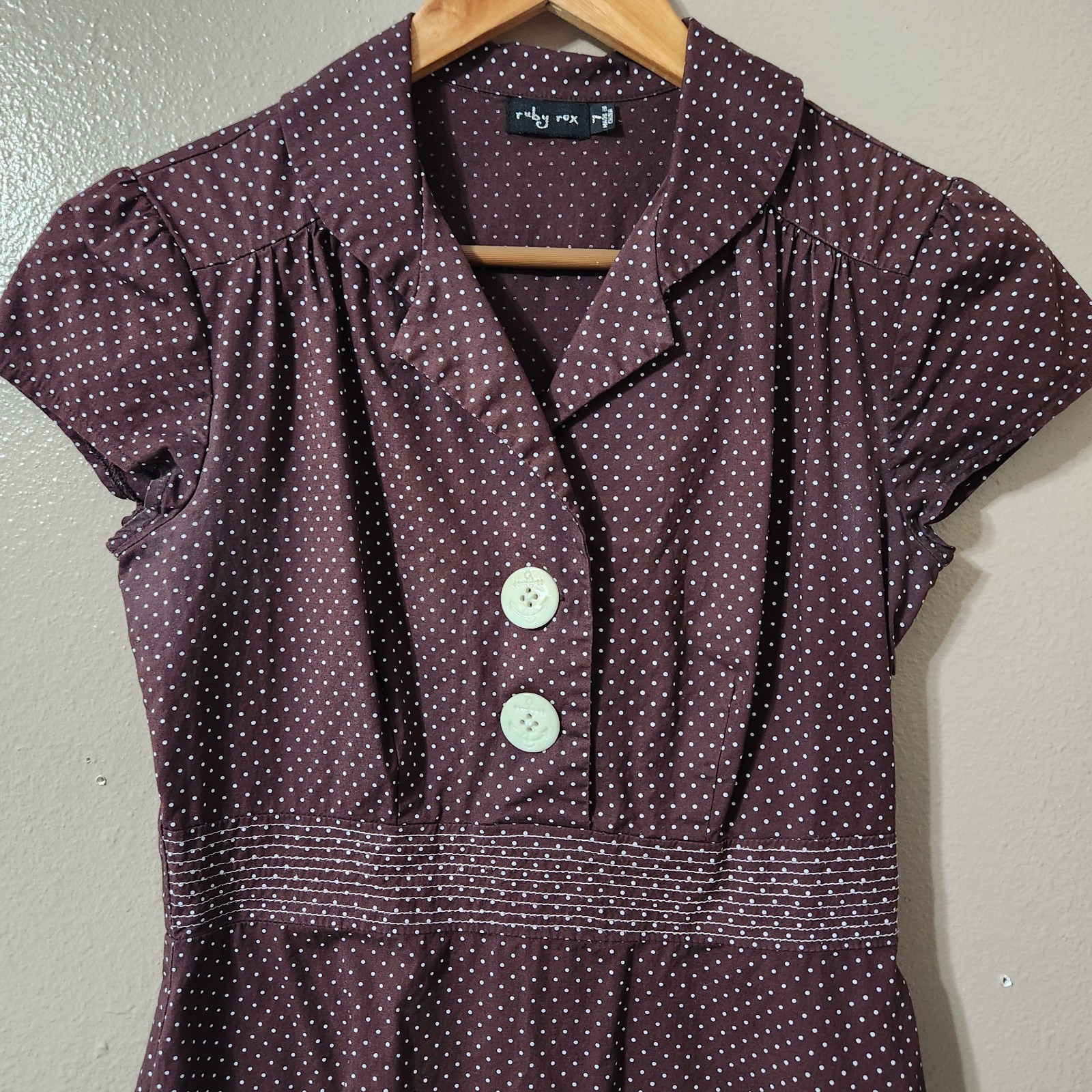 Vintage Ruby Rox Polka Dot Dress Women’s Size 7 Brown Retro Pin-Up Rockabilly