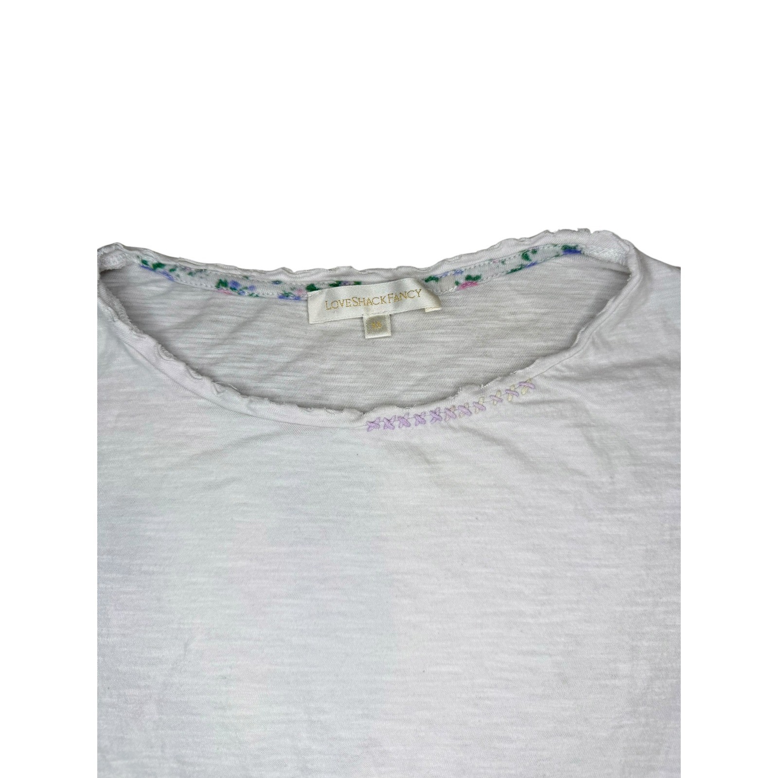 LoveShackFancy White T-Shirt Womens Crop Slub Knit Cotton Excellent XS