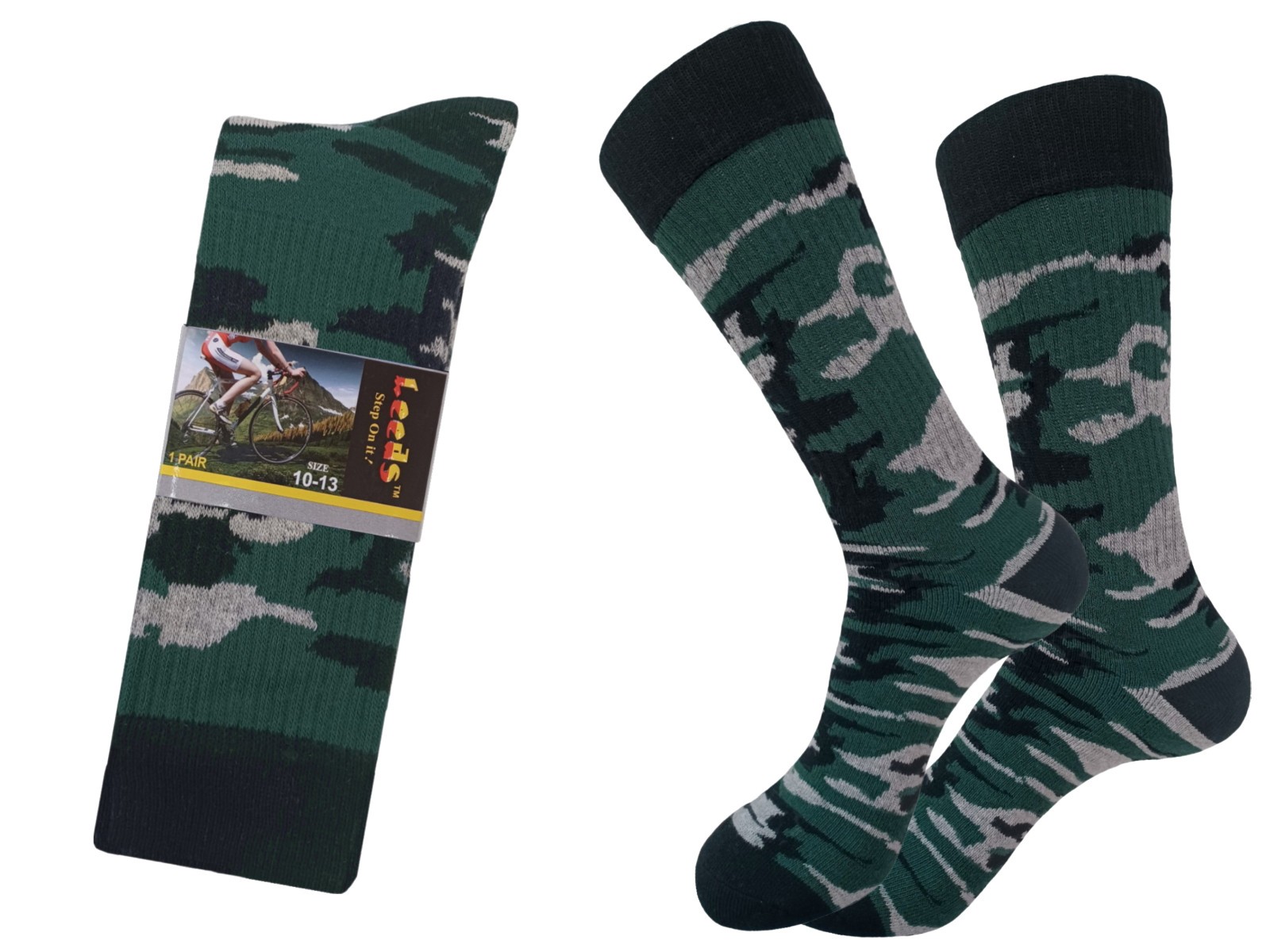 6-1 Pair COTTON CAMOUFLAGE CREW ARMY SOCKS SIZE 10-13 TRUE TO SIZE HIKING SOCKS