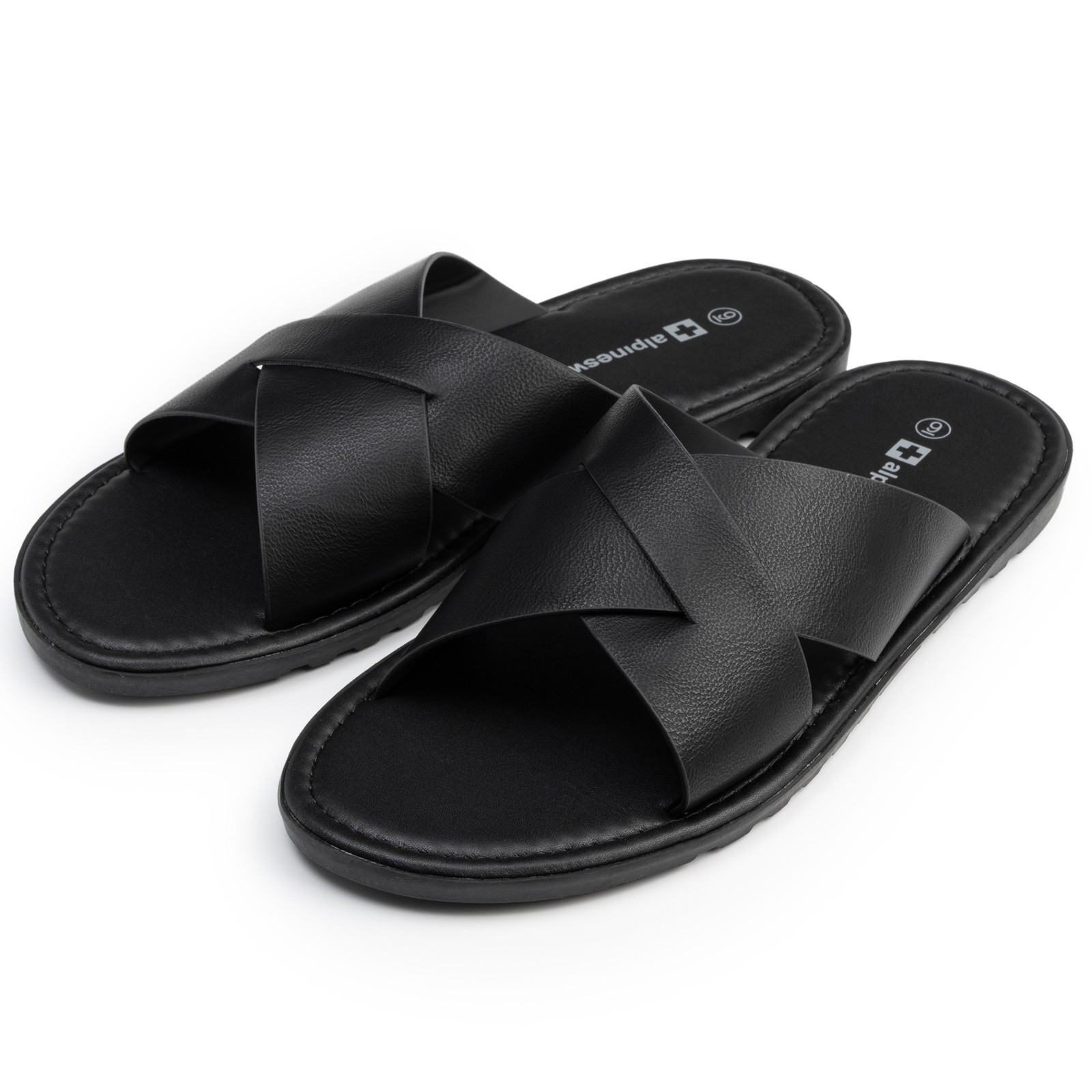 Alpine Swiss Hugo Mens Vegan Leather Slide Sandals Dressy Comfy Indoor Outdoor