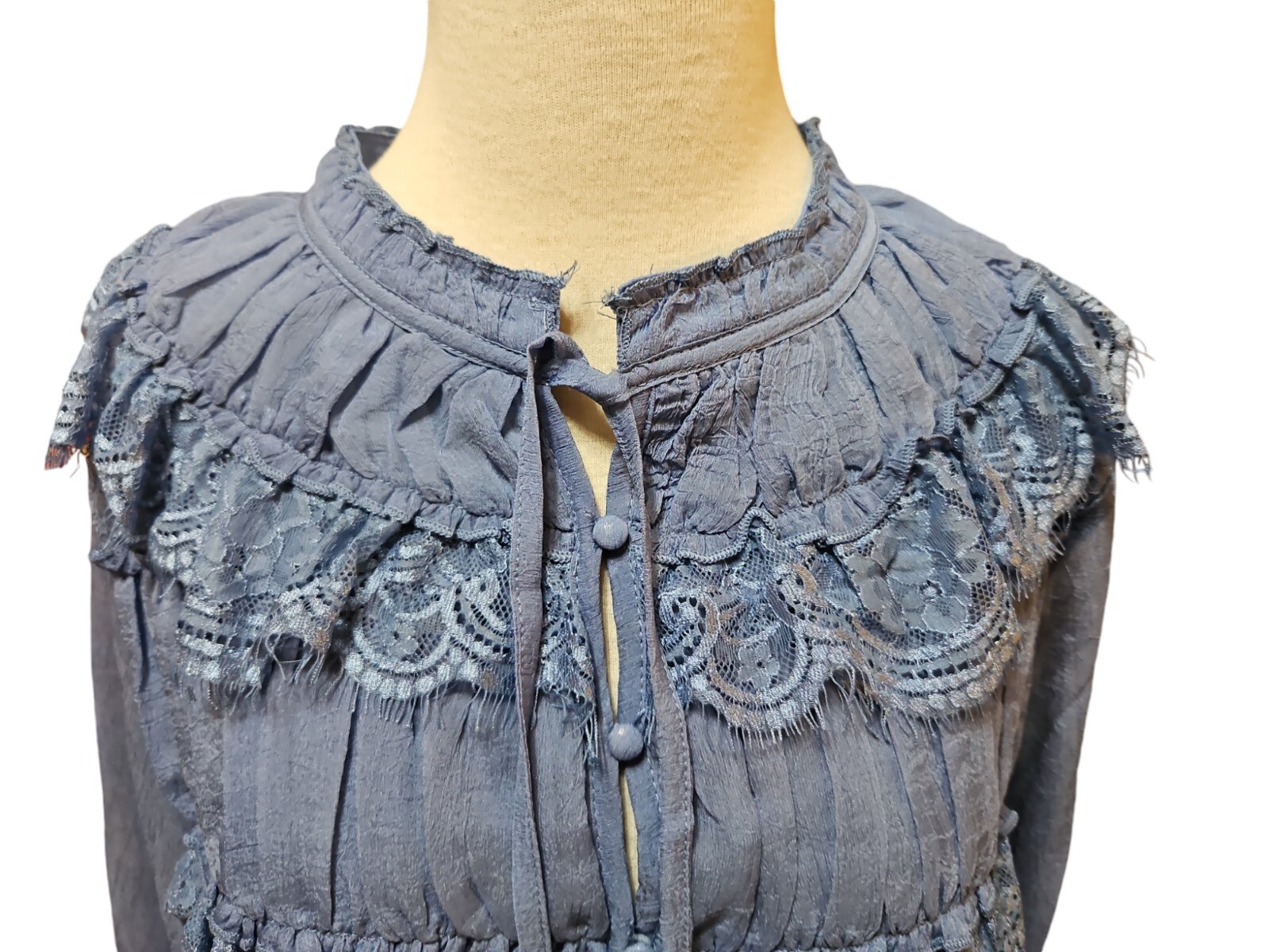 Pretty Angel Blouse Womens Large Blue Sheer Long Sleeve Lagenlook Pullover New