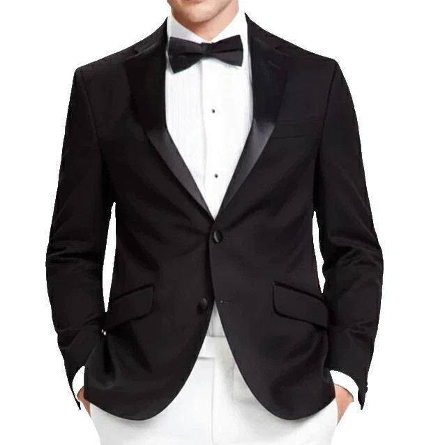 Kenneth Cole Reaction Tuxedo Jacket Men Size 43L Black Slim Fit Ready Flex NWT