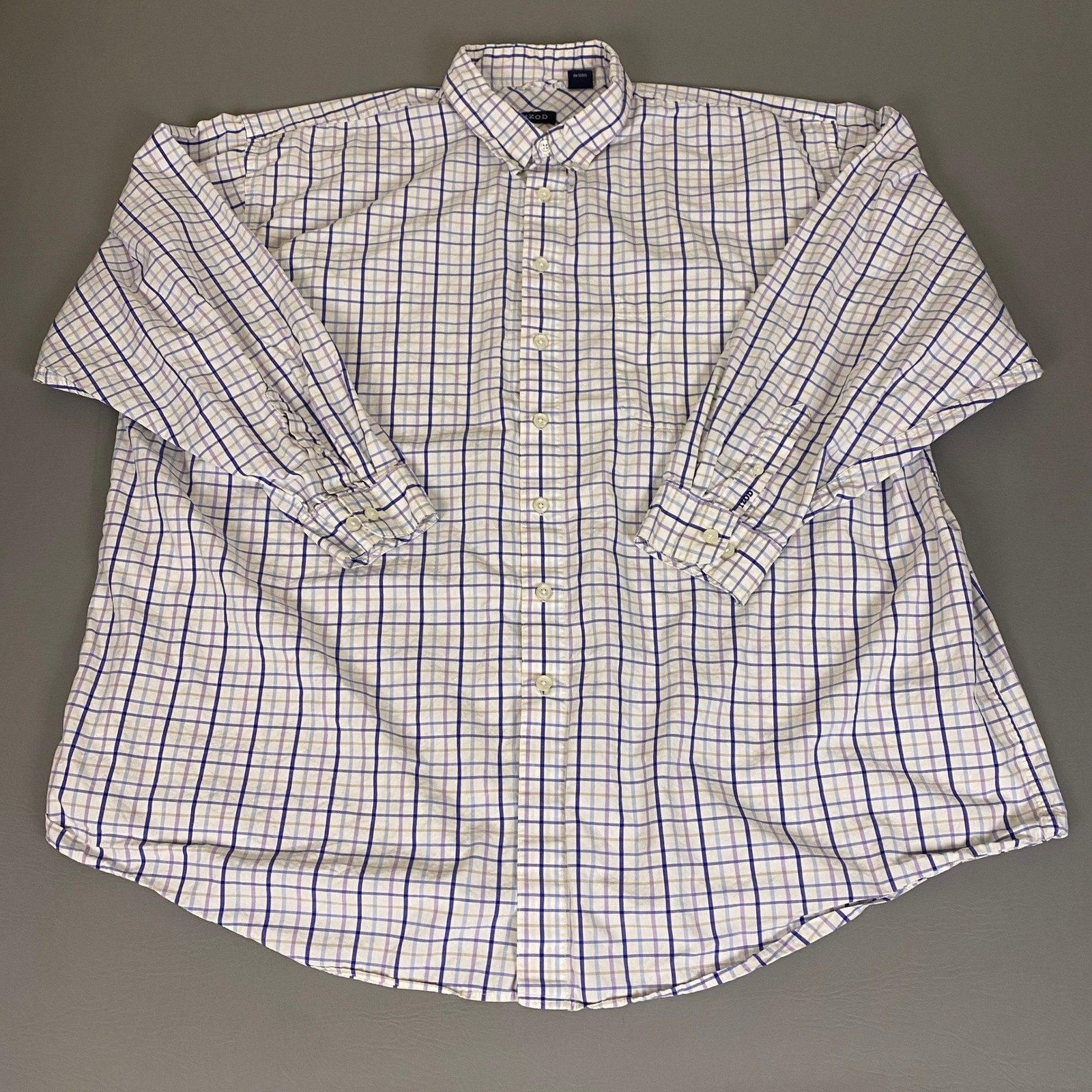 IZOD Button Down Shirt Men’s Size 3X Plaid Long Sleeve White Blue Purple Cotton
