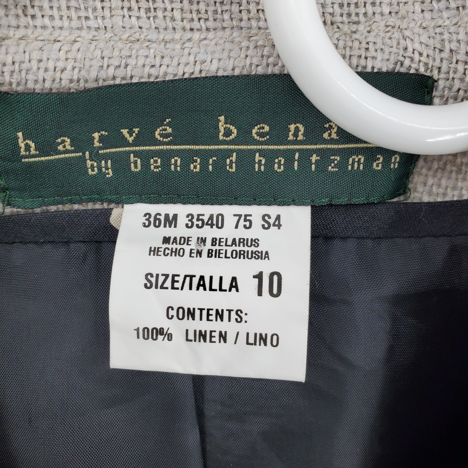 Harve Benard 100% Linen Safari Jacket Tan Contrast Sleeve Utility Blazer Size 10