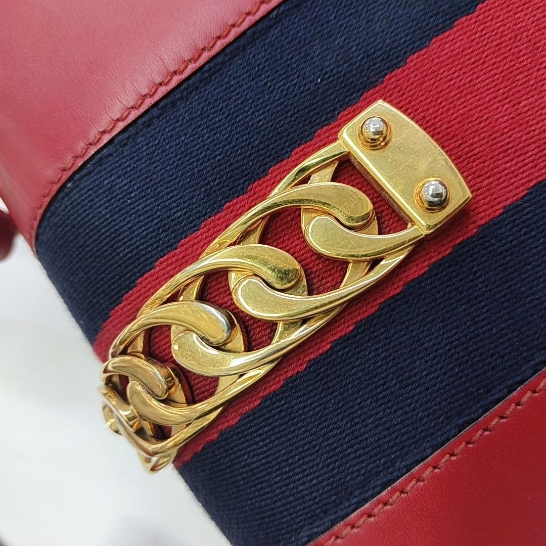 Gucci Sylvie Gold Buckle Striped Webbing Leather Mini Shoulder – Fair #1HMV7D7