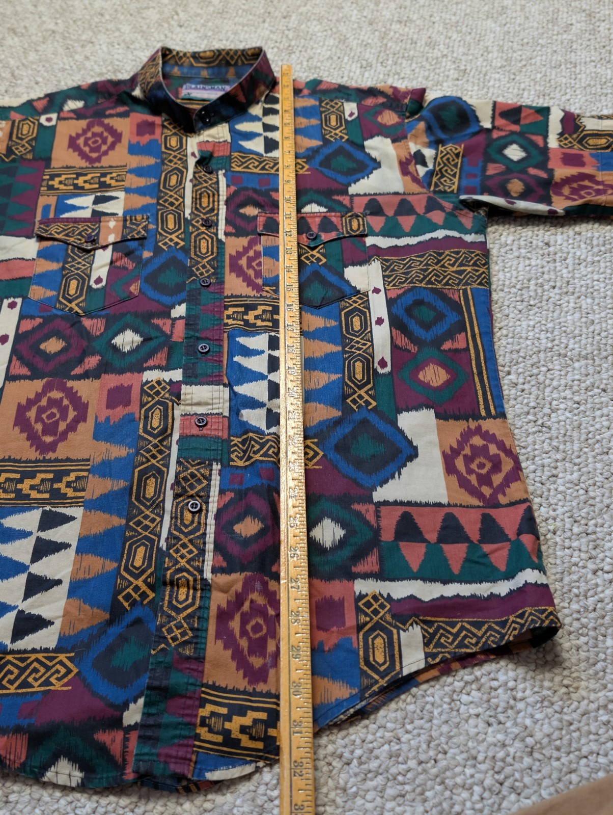 VTG Plainsman Western Aztec Pattern Multicolor Button Shirt L/XL