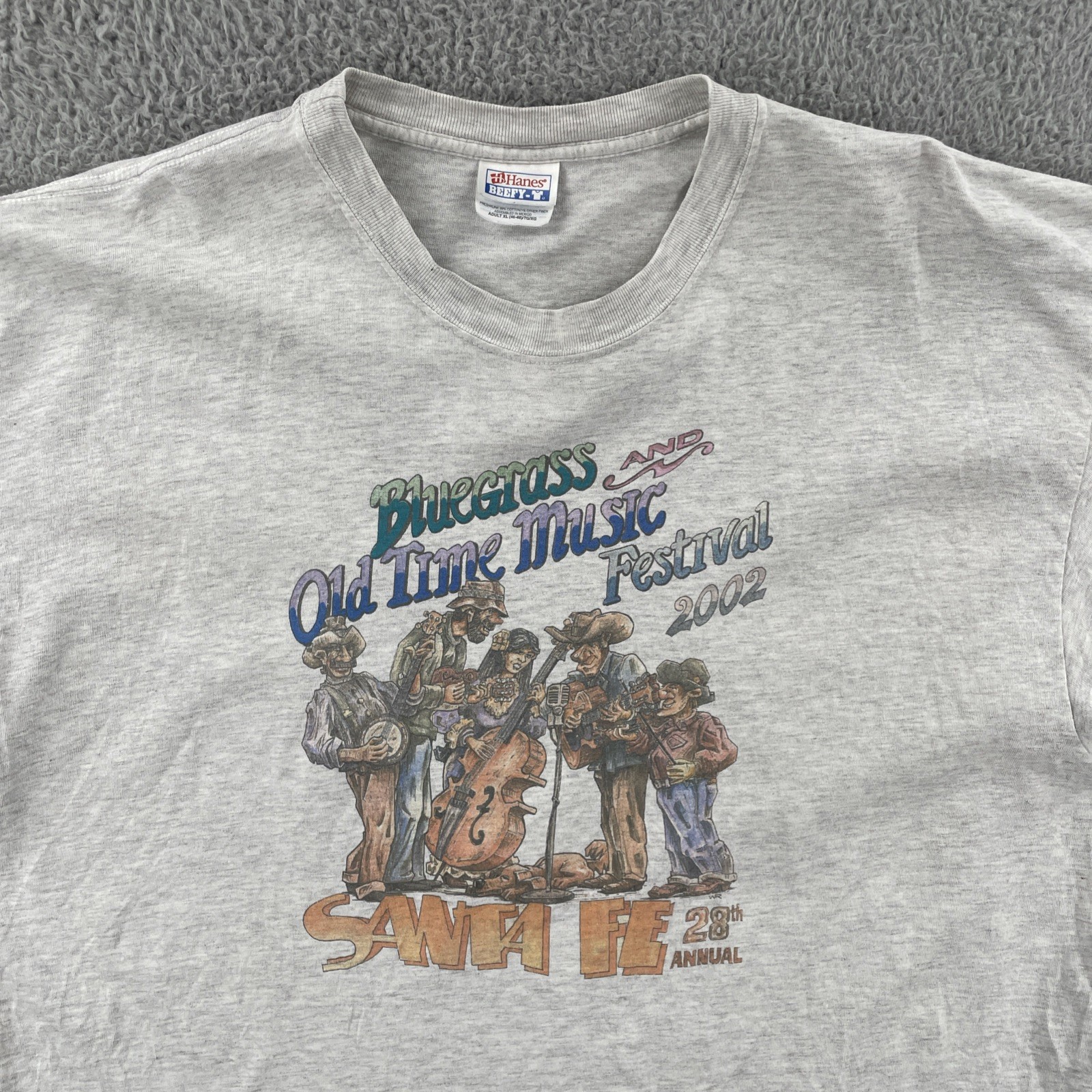 Vintage Hanes Beefy-T Men’s XL Gray T Shirt 2002 Santa Fe NM Bluegrass Festival