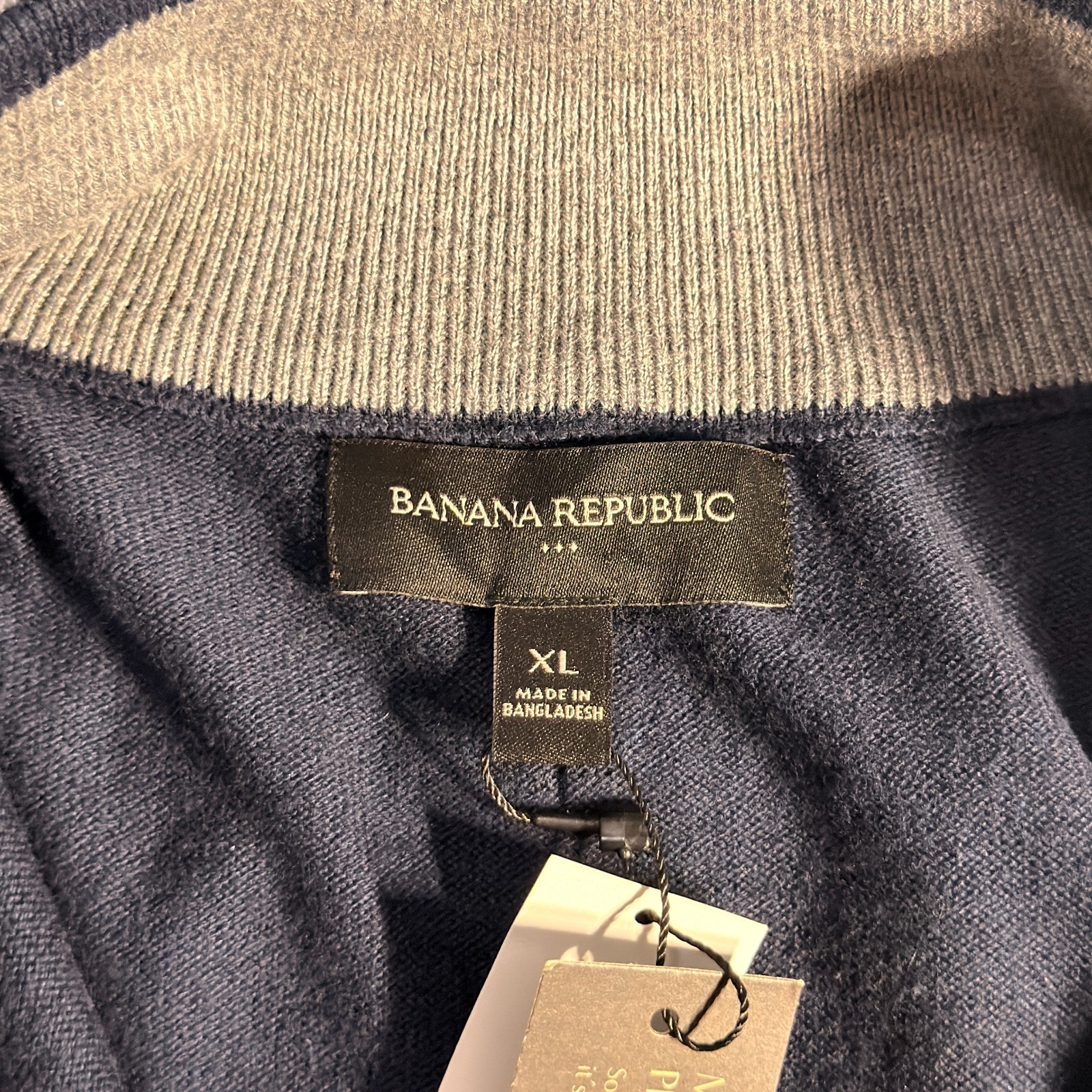 NWT Banana Republic Sweater Mens XL Blue Striped Premium Luxe Yarn 1/4 Zip $70