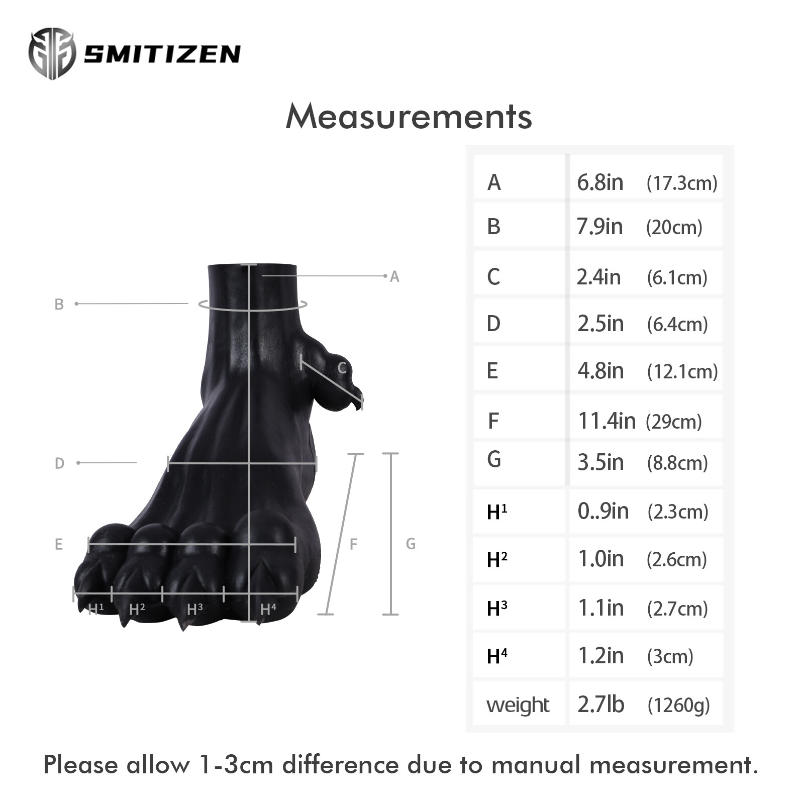Smitizen Silicone Black Beast Paw Monster Feet Realistic Skin Paw for Cosplay