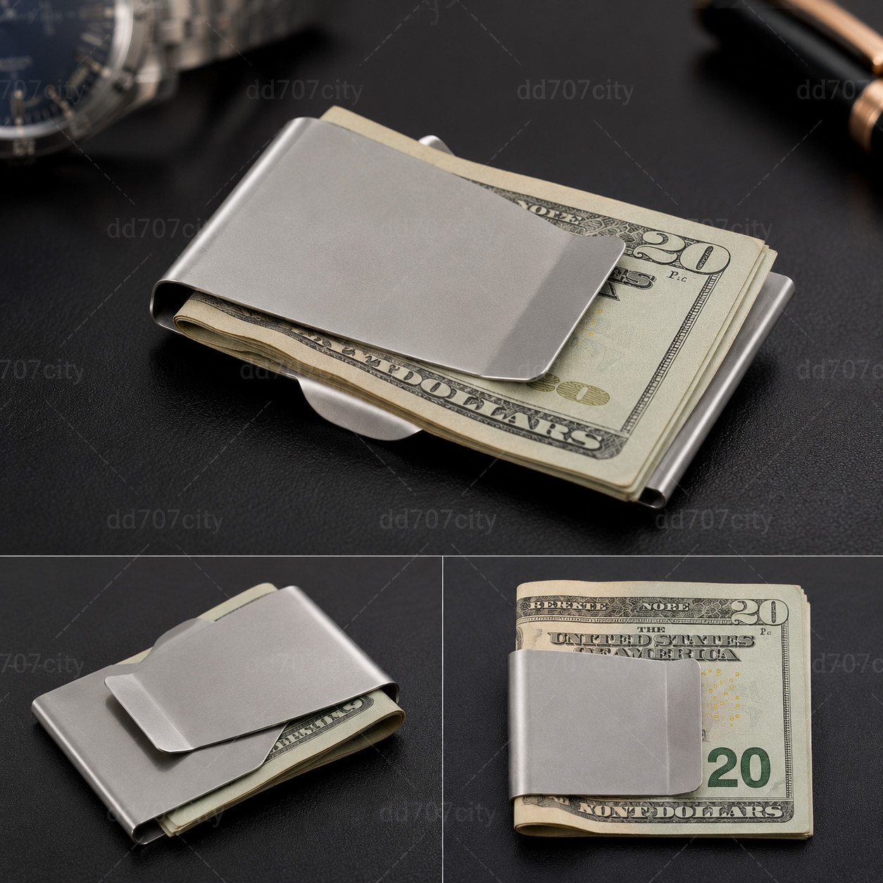 New Double Sided Slim Stainless Steel Money Clip Credit Card ID Holder Wallet