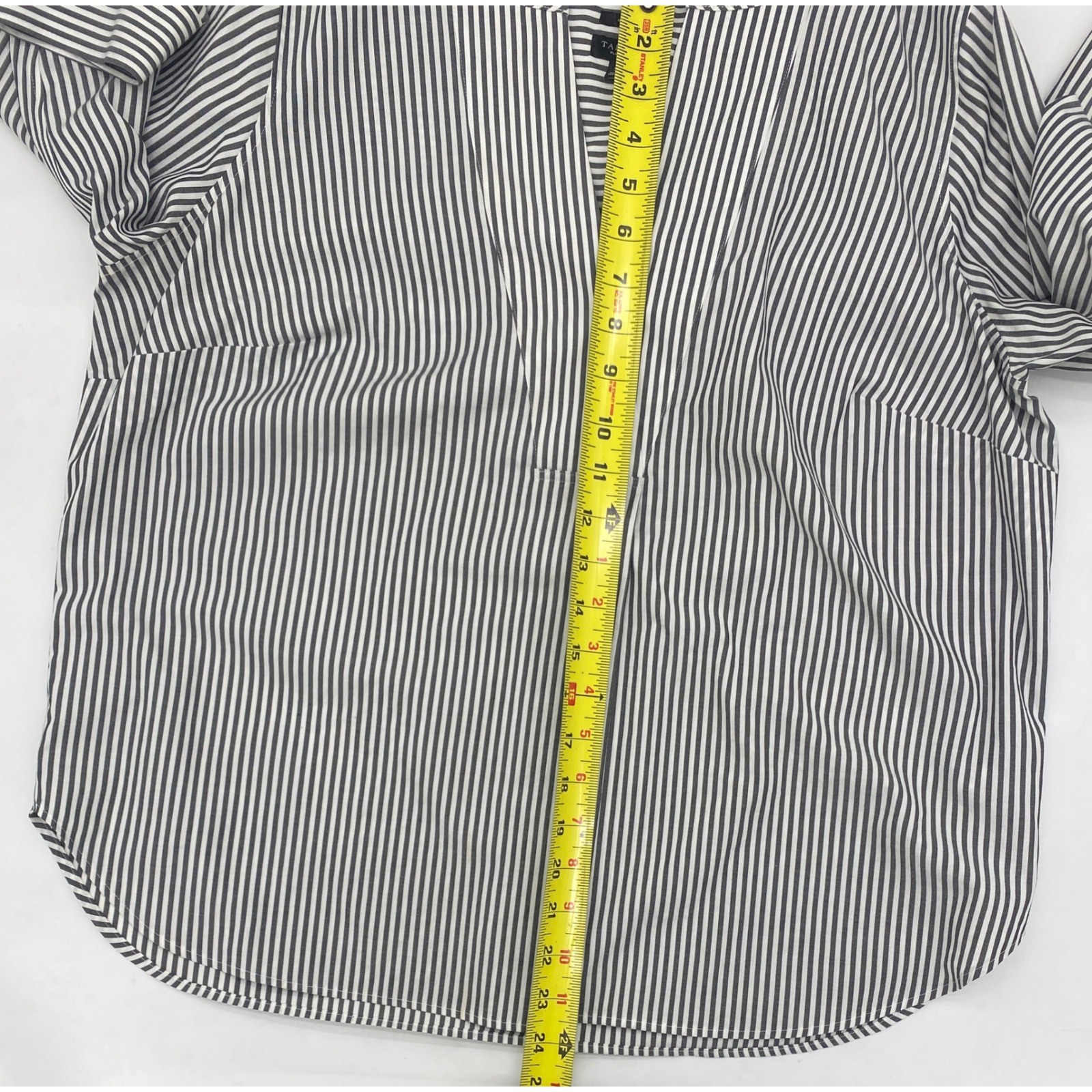 Talbots Womens Plus Petite XP Non-Iron Striped Split Neck Blouse Navy White