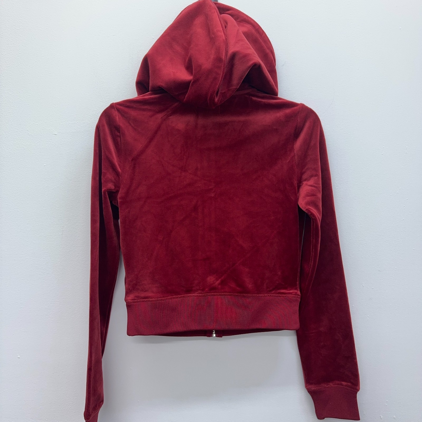 Juicy Couture Red Velour Bling Front Full Zip Hoodie Women’s Size XS NEW