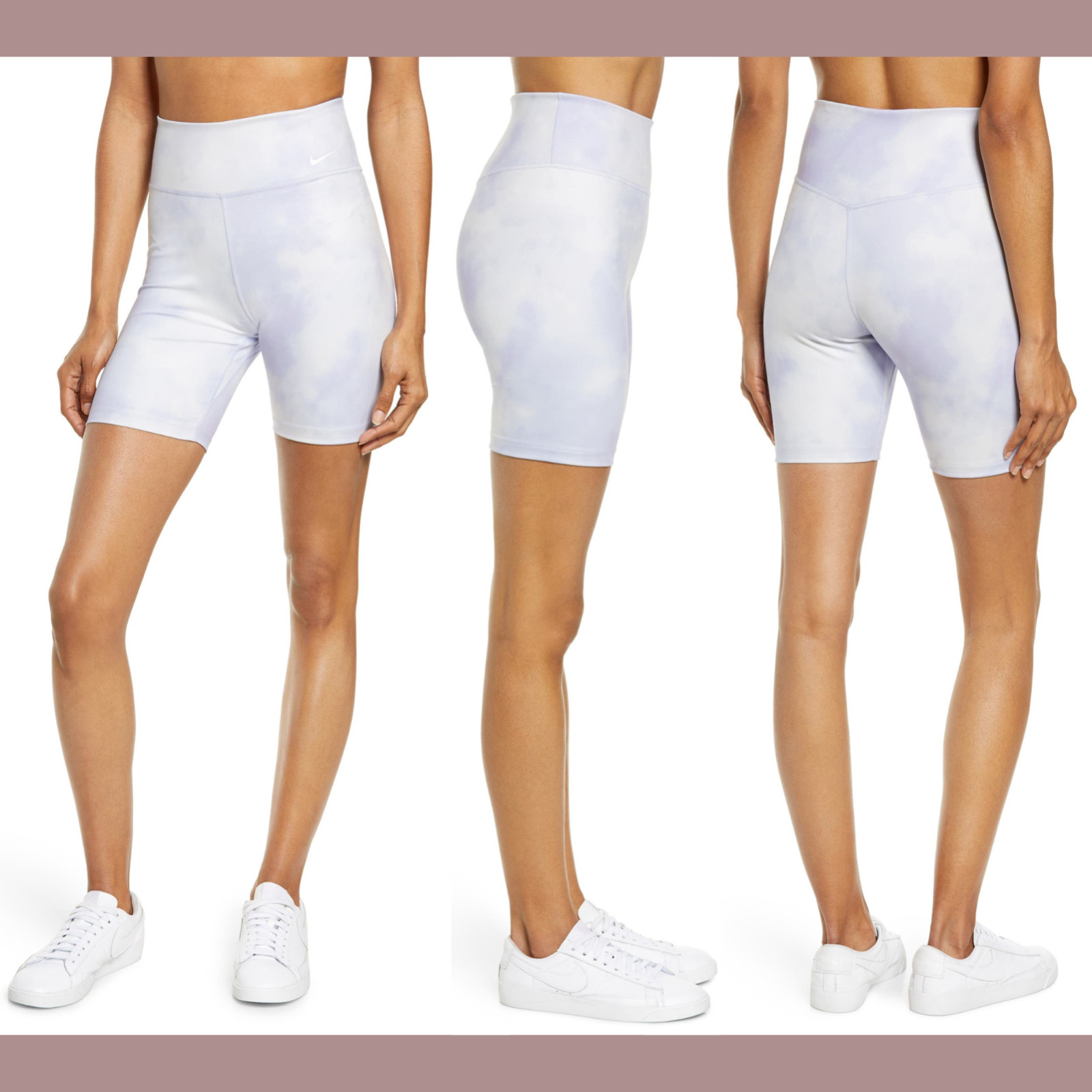 NWT $55 Nike [ Small ] One Icon Clash Bike Shorts in Light Thistle/ White #T985