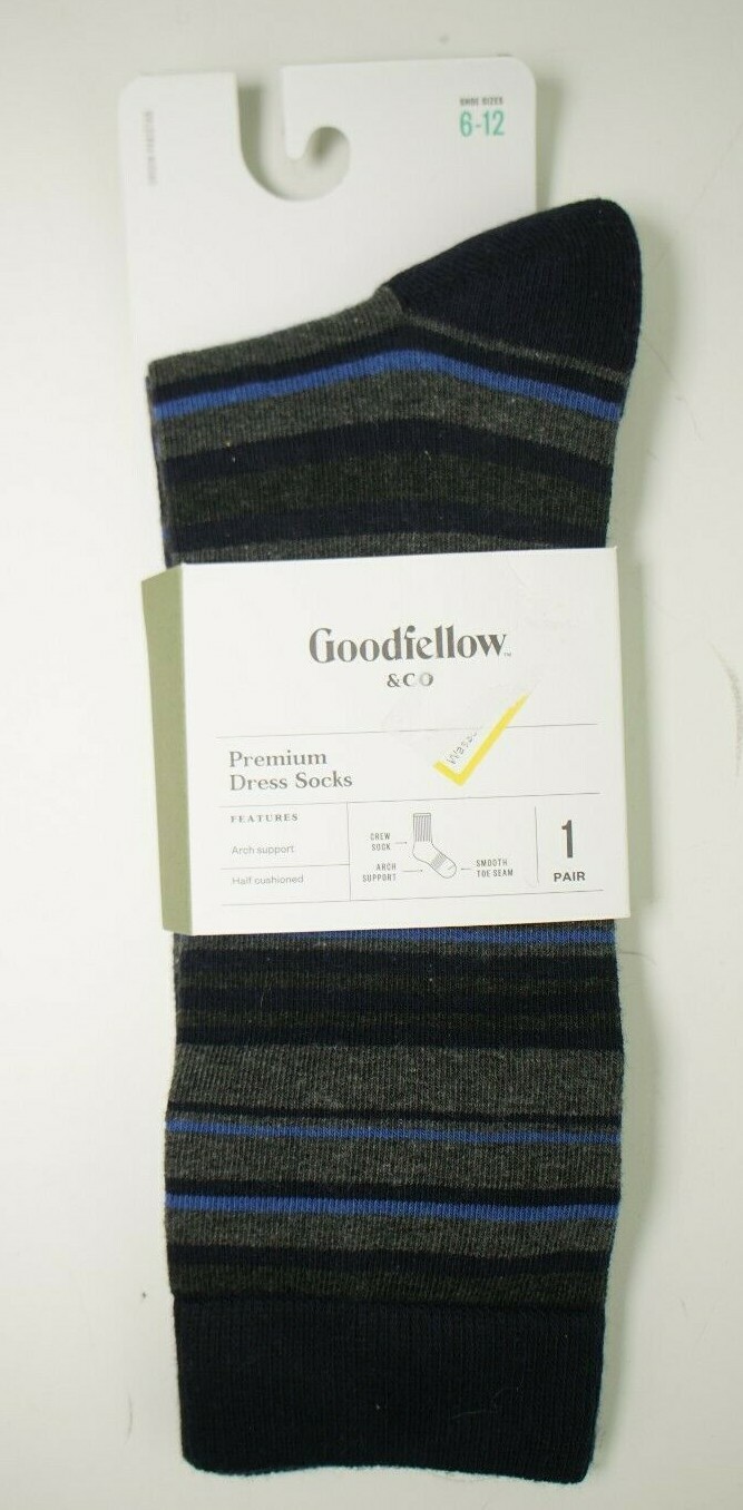 New Goodfellow & Co Men’s Premium Dress Socks Size 6-12 Striped Navy Gray Black