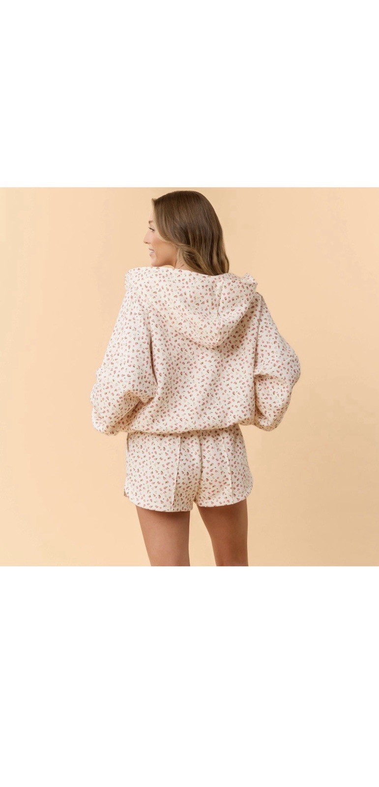 Blogilates Marshmallow Full Zip Hooded Sweatshirt cream Floral size S ￼￼
