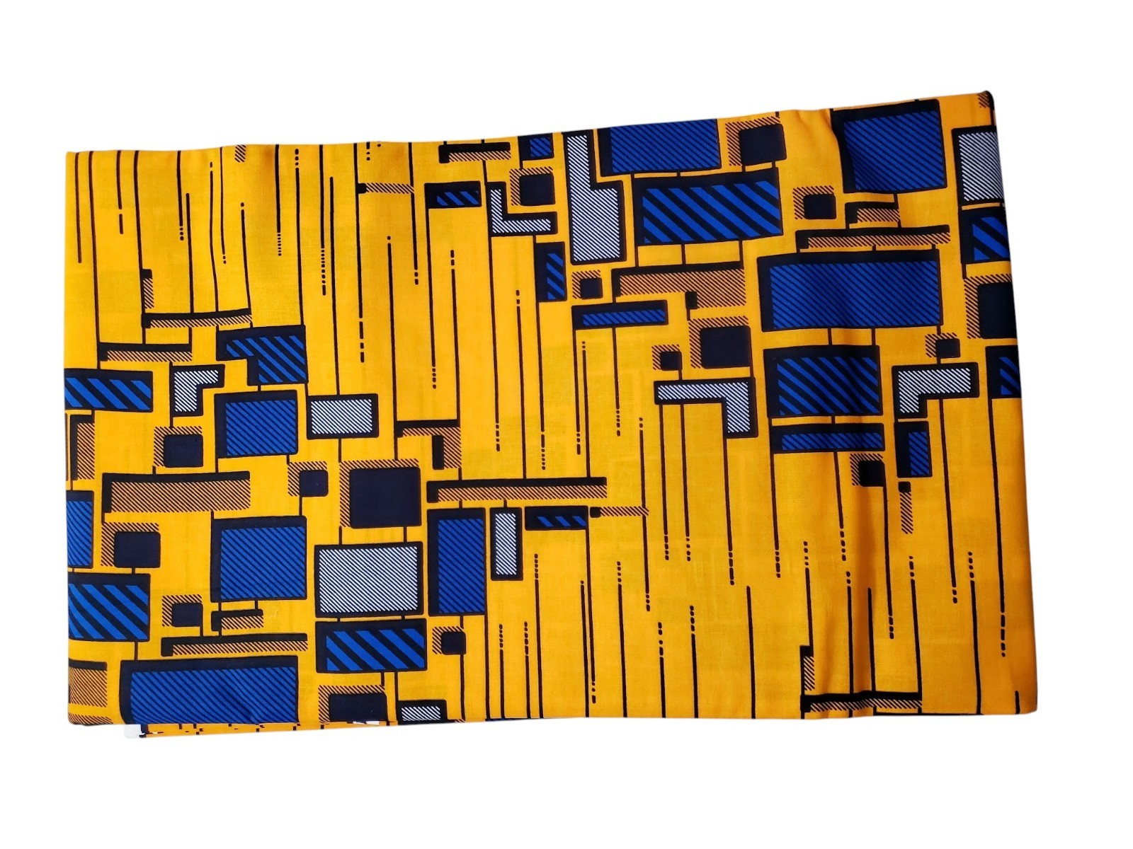African Print Head Wrap Yellow Blue Black Ankara Style Scarf 70 x 22