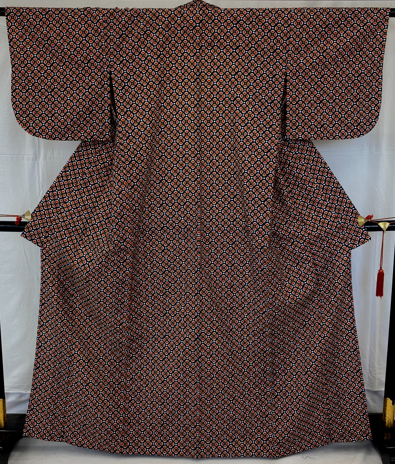 Japanese Vintage Kimono Polyester Navy No Lining Komon Traditional Length 63 in