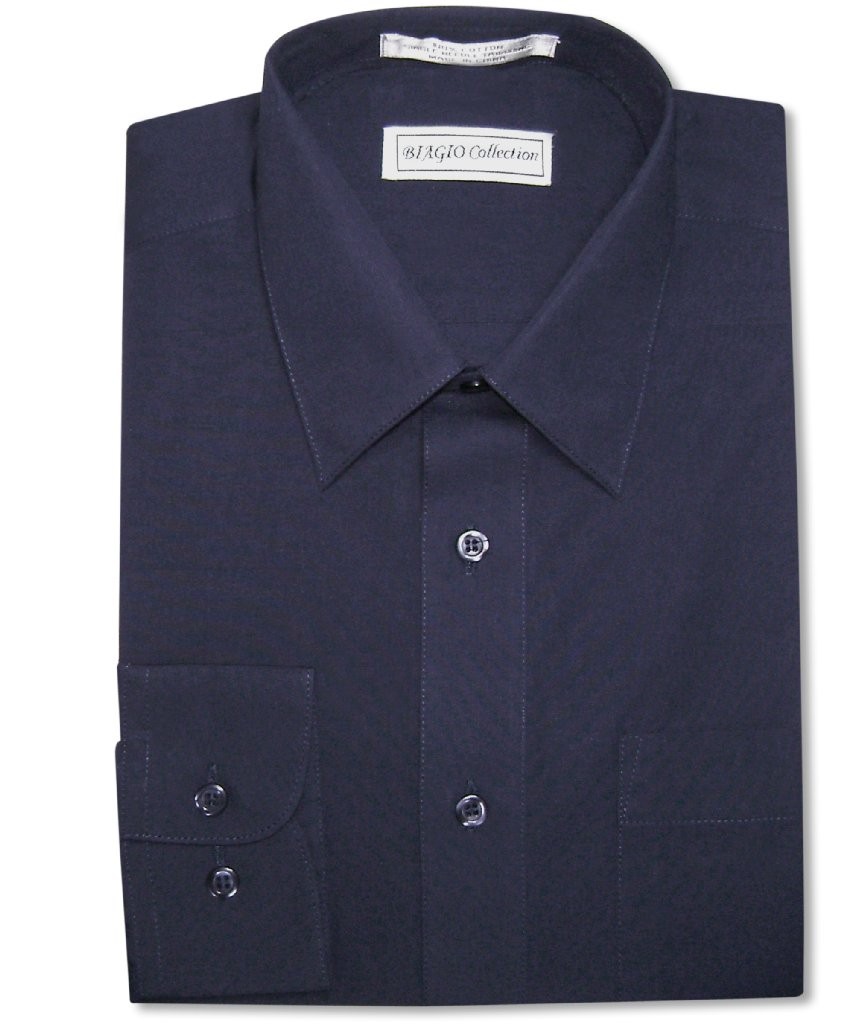 Biagio Mens 100% COTTON Solid NAVY BLUE Color Dress Shirt sz 16 36/37