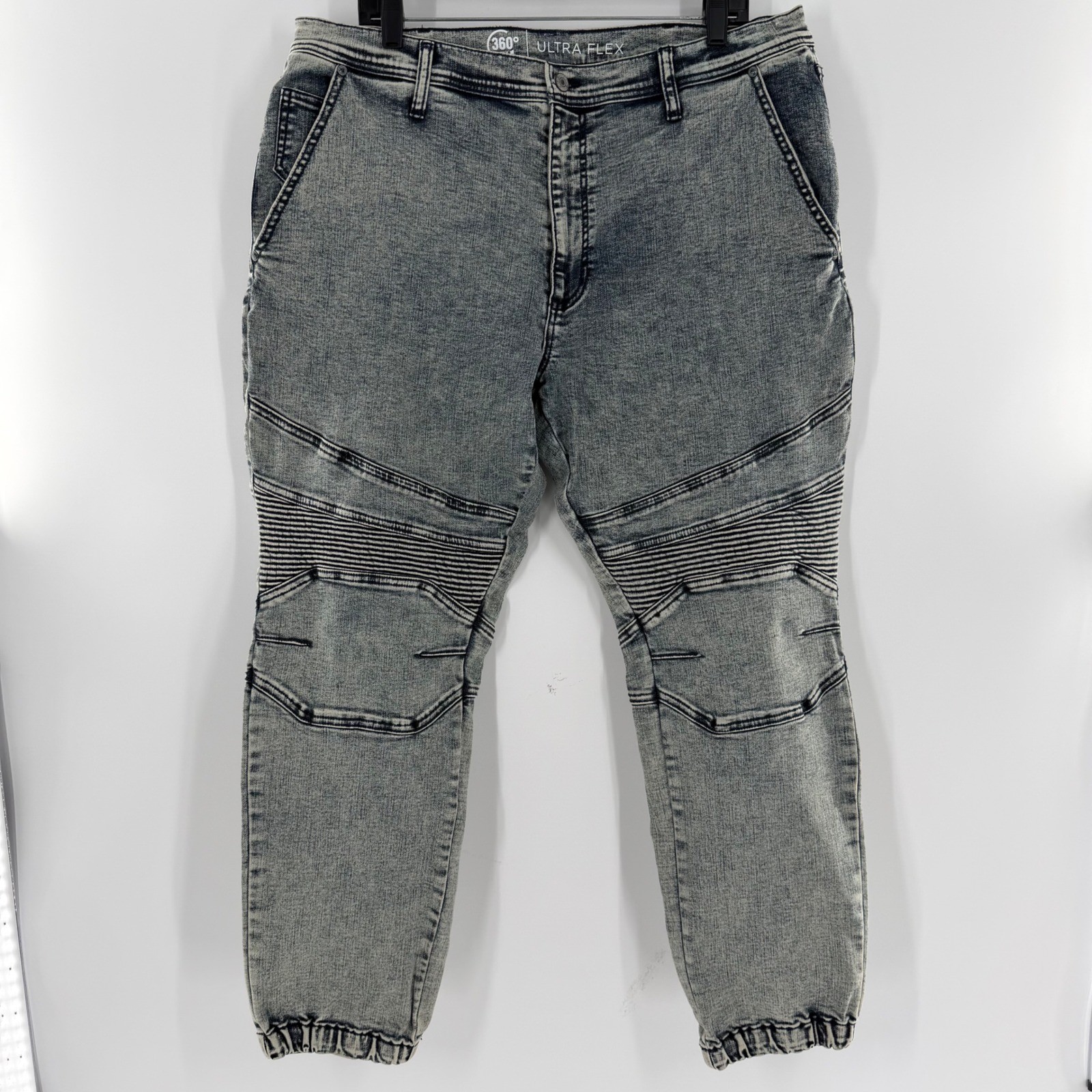 Arizona Jean Co Mens 38 Skinny Jogger 360 Ultra Flex Moto Acid Wash Grey Jeans